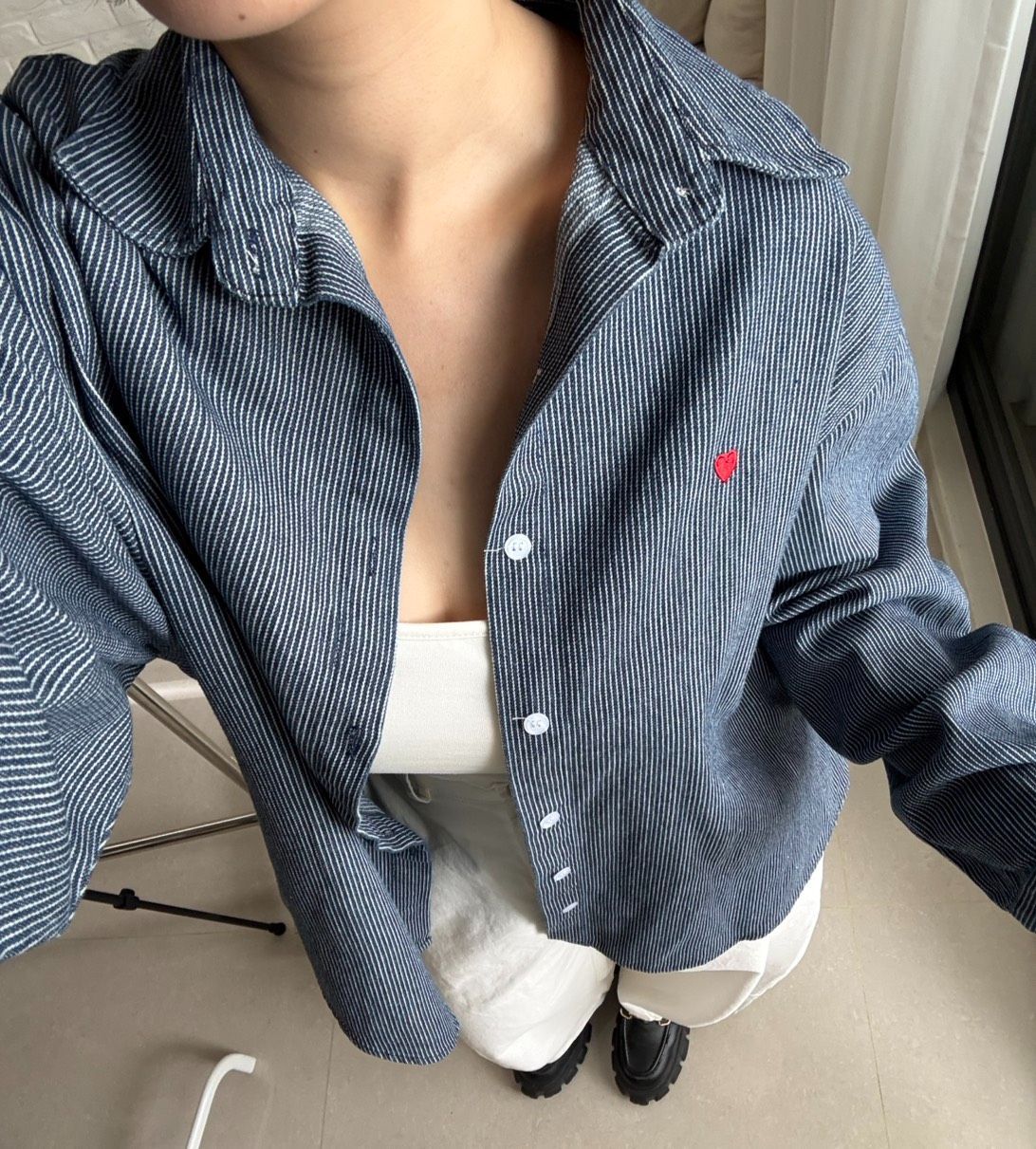 愛心刺繡牛仔襯衫