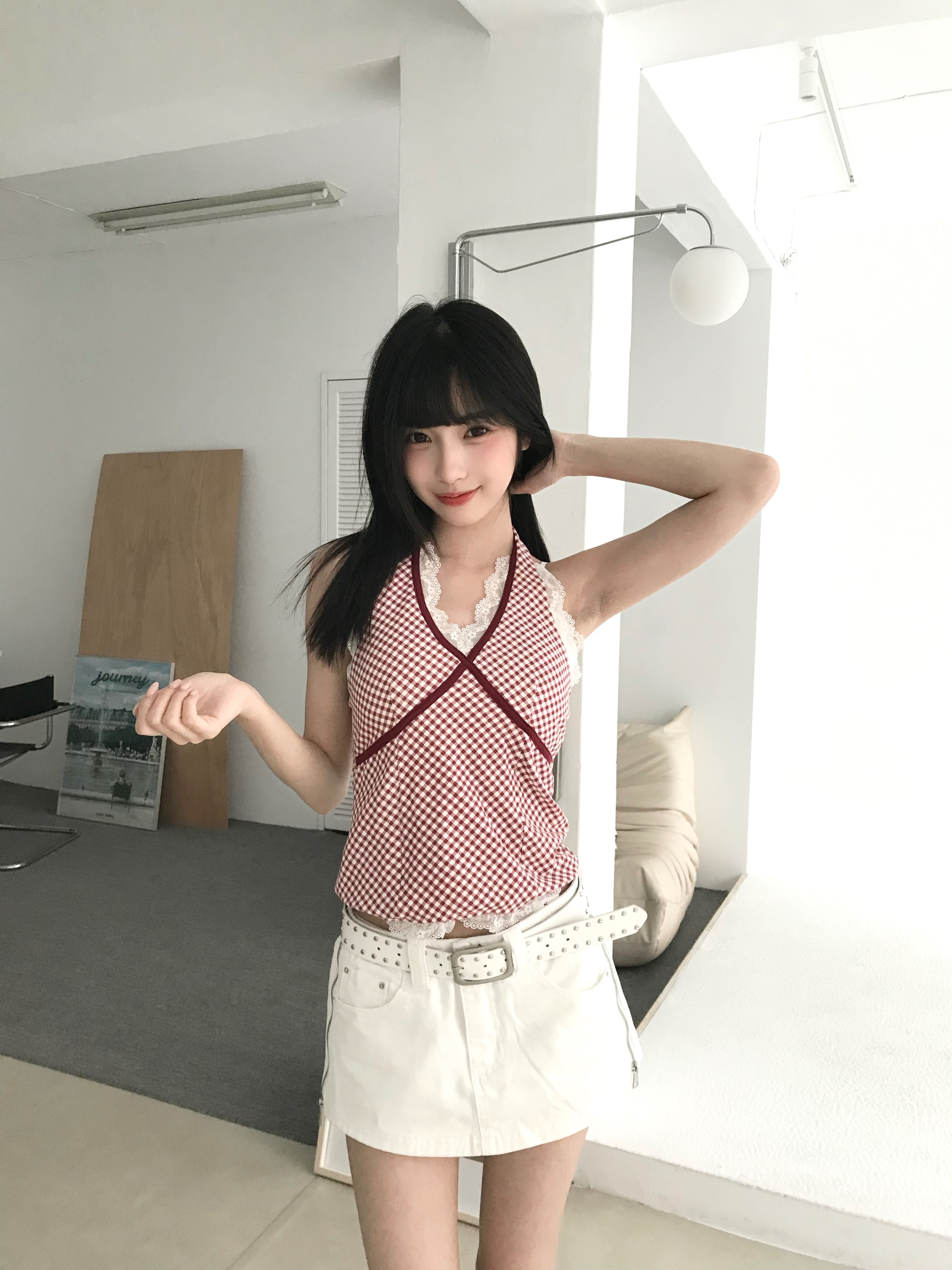 𝑷𝒐𝒏𝒚𝒐 少女感🤍格紋掛脖蕾絲背心