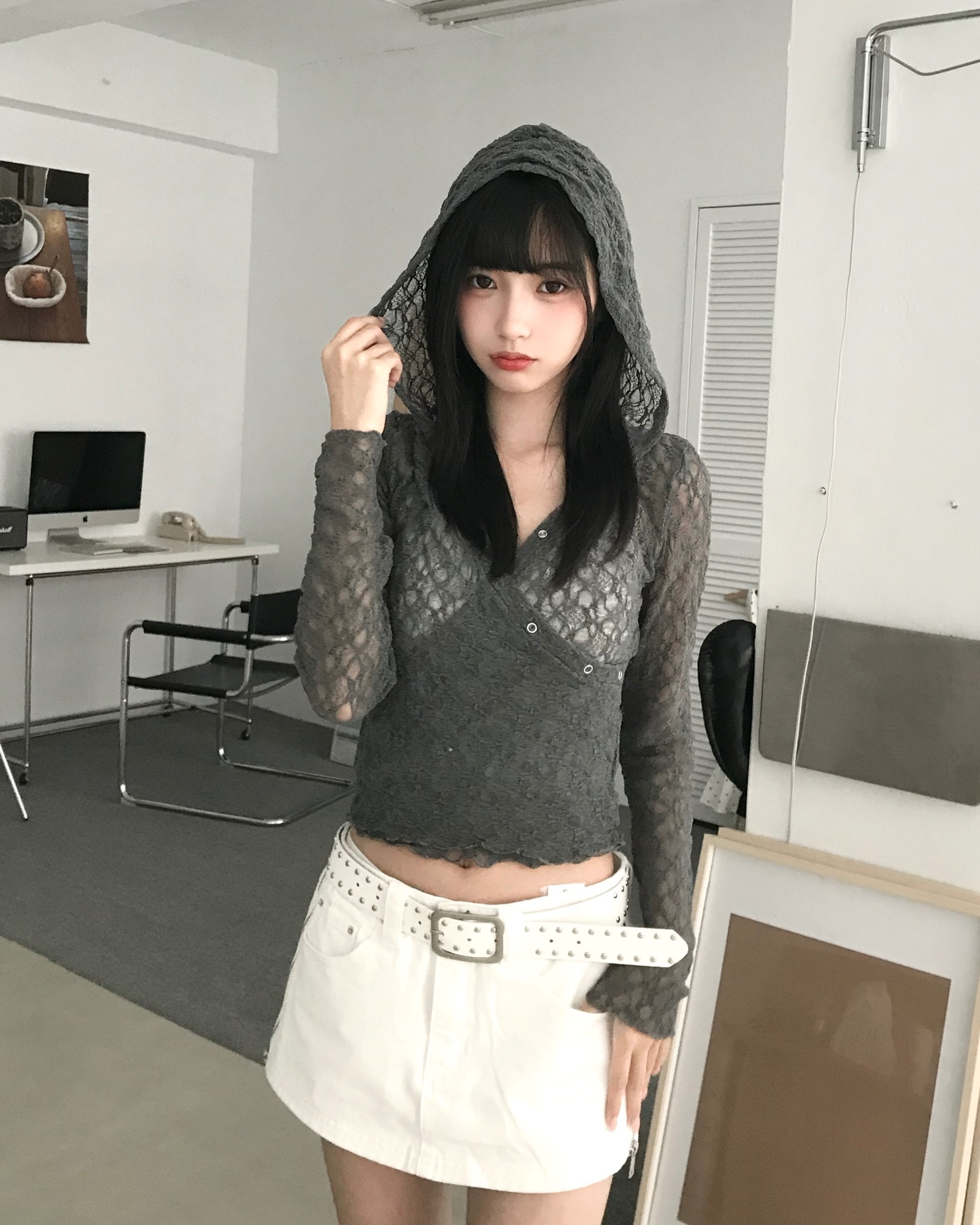 𝑷𝒐𝒏𝒚𝒐 韓系連帽蕾絲兩穿設計上衣