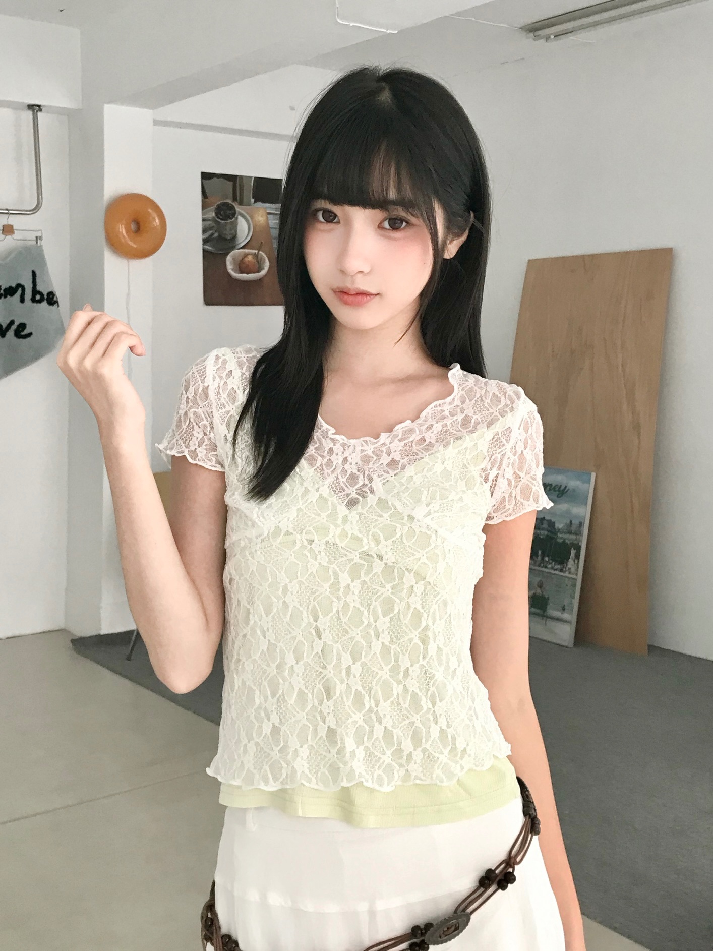 𝑷𝒐𝒏𝒚𝒐 超彈力✨捲邊蕾絲短袖上衣＋滾邊背心