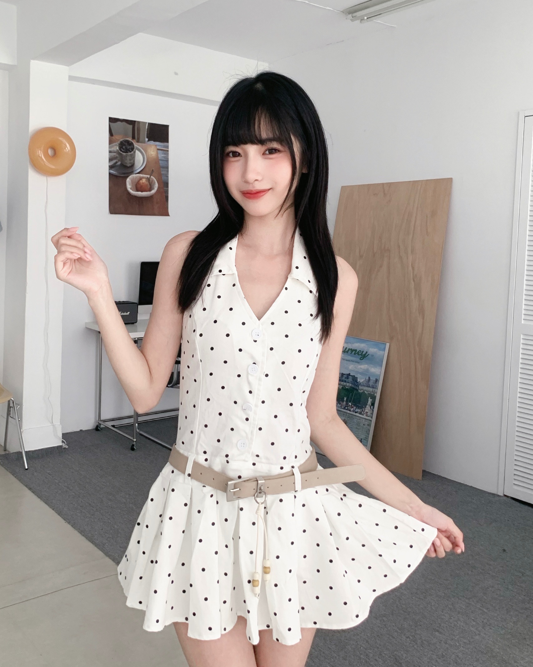 𝑷𝒐𝒏𝒚𝒐 送腰帶!!波點削肩洋裝