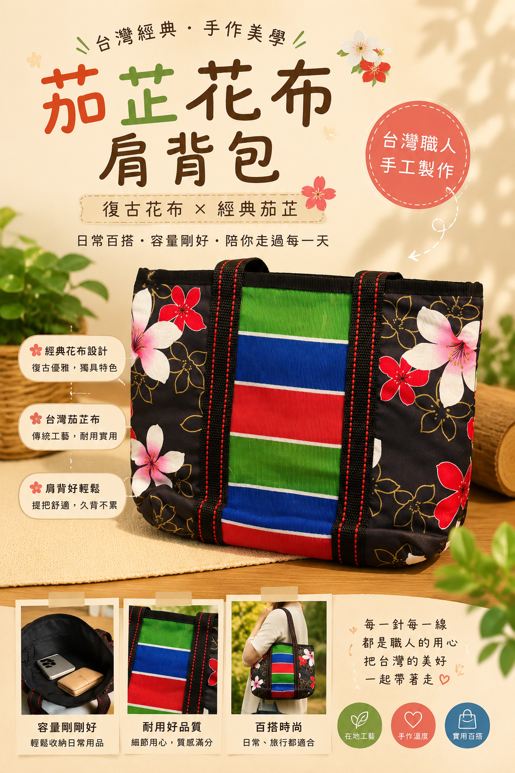 茄芷花布肩背包