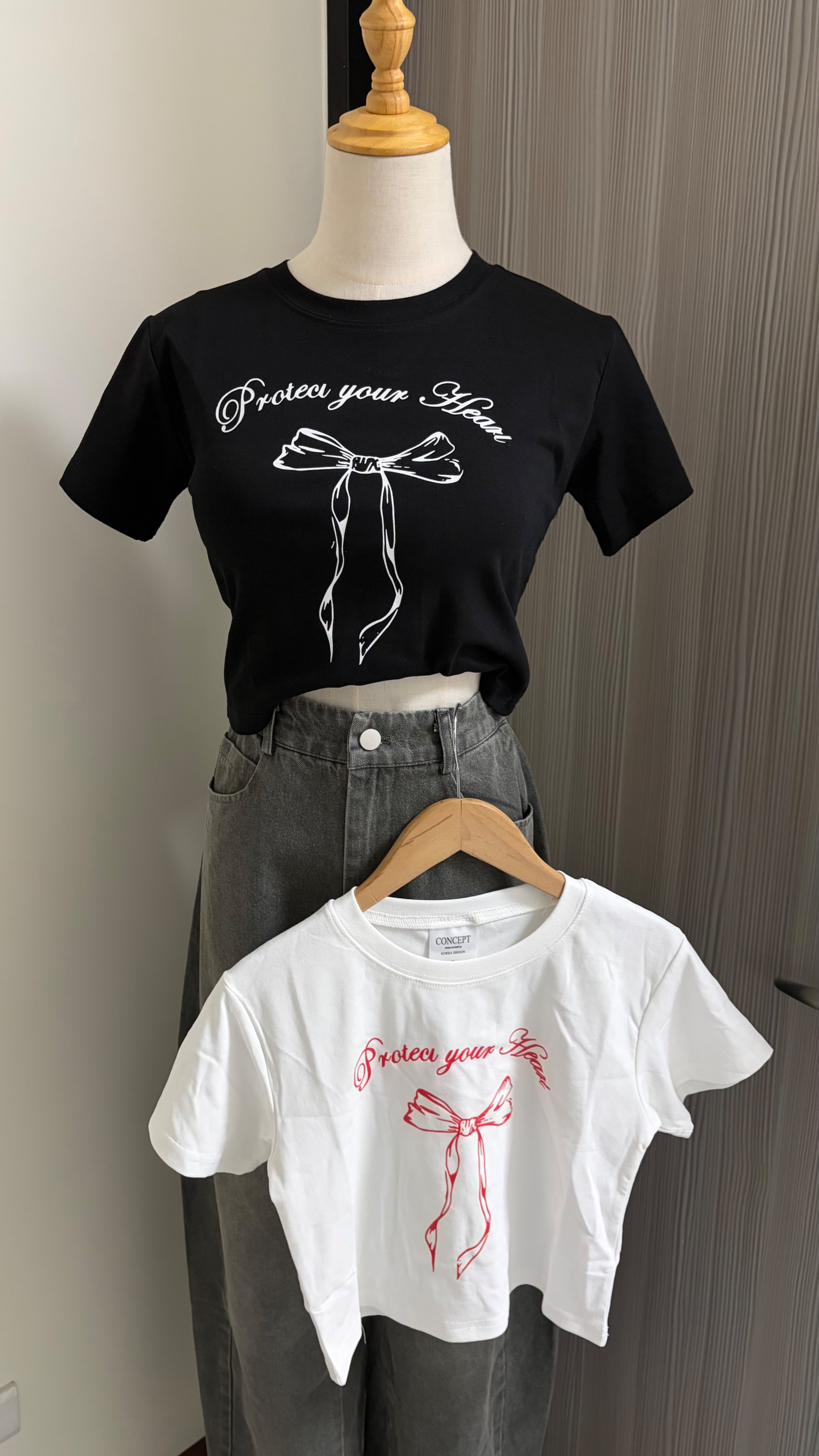 英文字蝴蝶結棉質短tee
