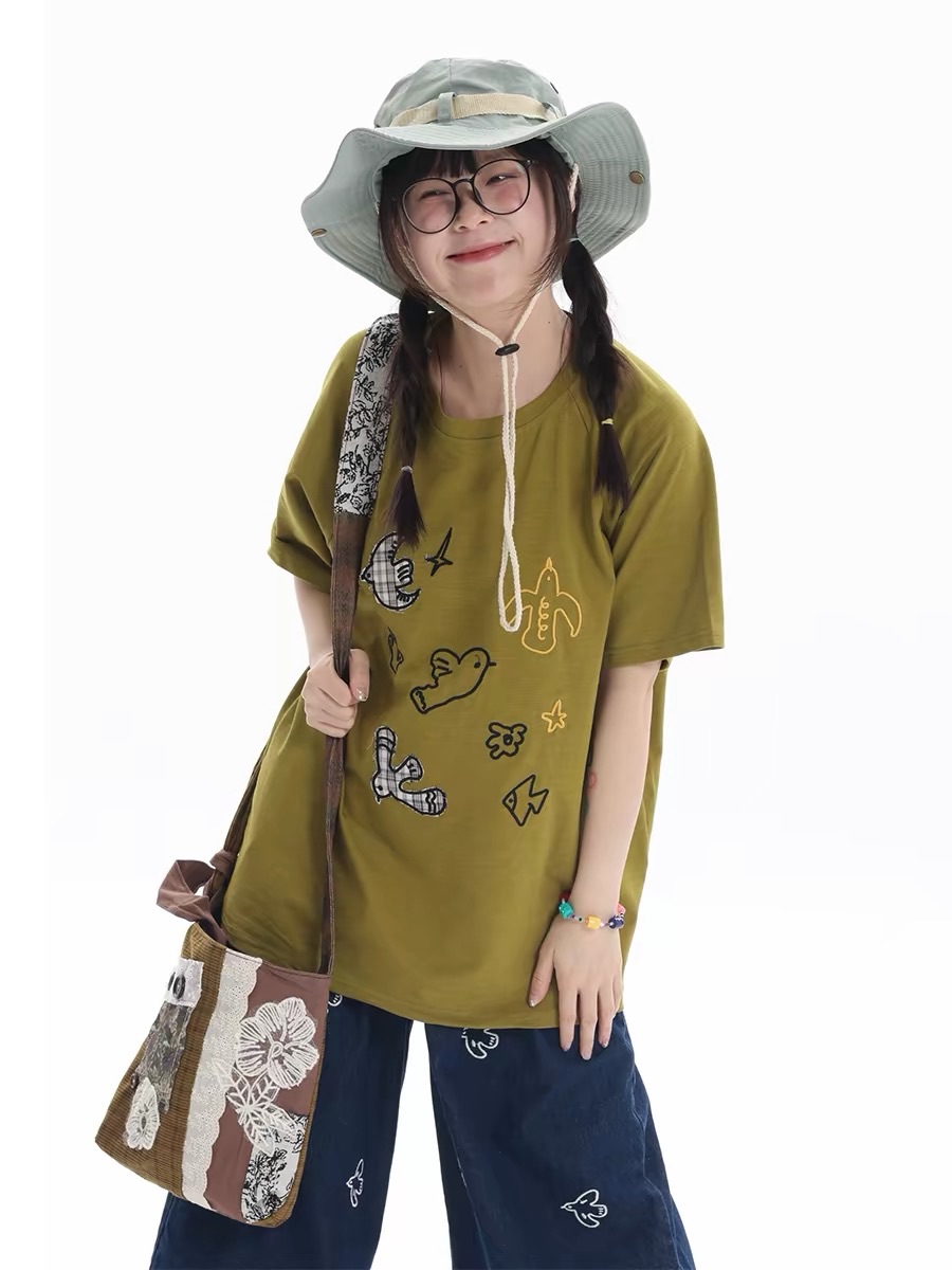 New🏖️ 飛鳥重工刺繡棉麻感短T
