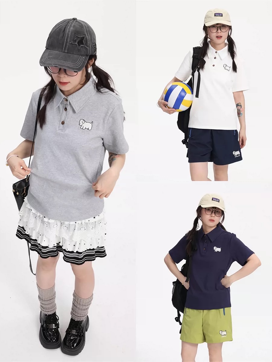 New🏖️ 正肩小狗刺繡polo 3色