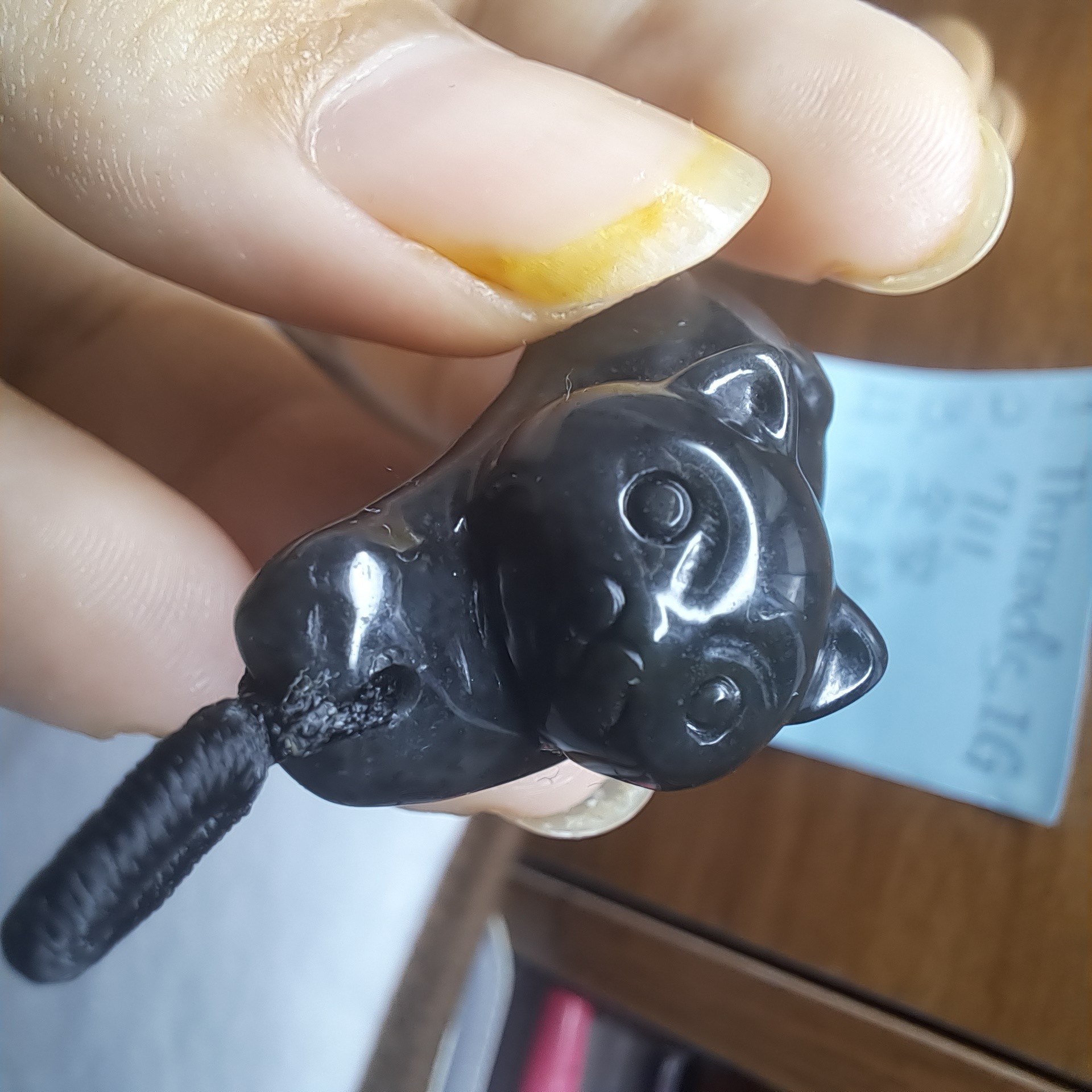 緬甸天然A貨翡翠（附陸證） 鋼琴鍵烏雞立體貓咪吊墜  
