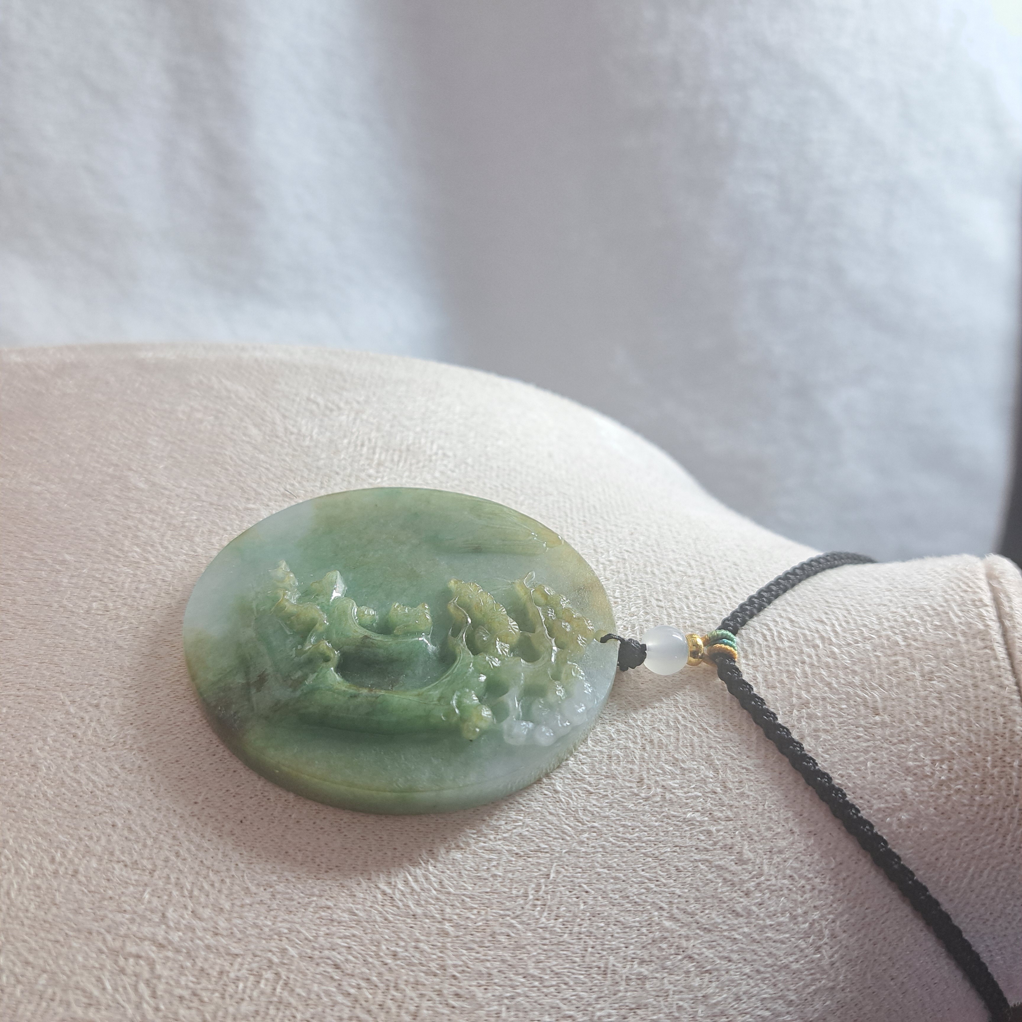 💛💚緬甸天然A貨翡翠。黃加綠磨砂雙拋悟道