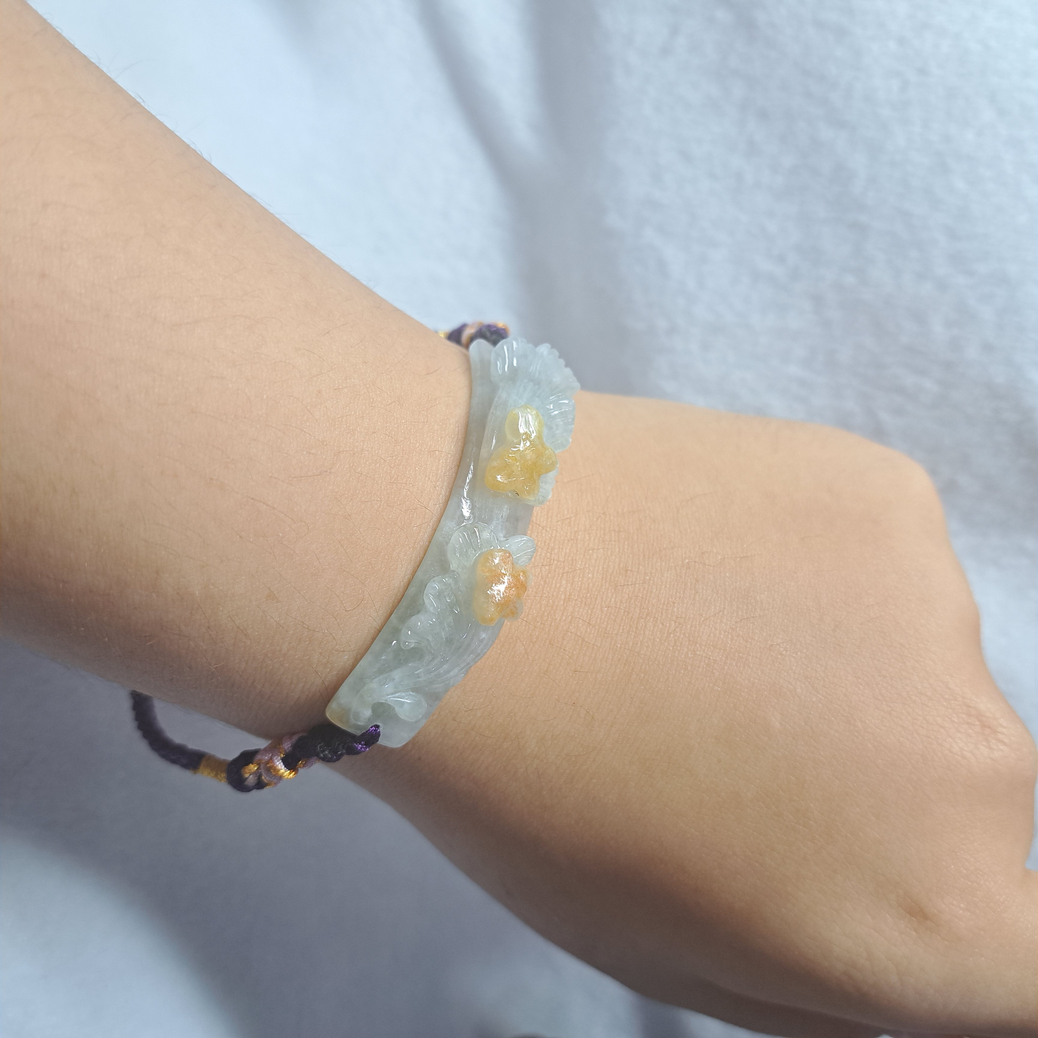 🍂💛緬甸A貨翡翠 俏黃翡銀杏葉手排