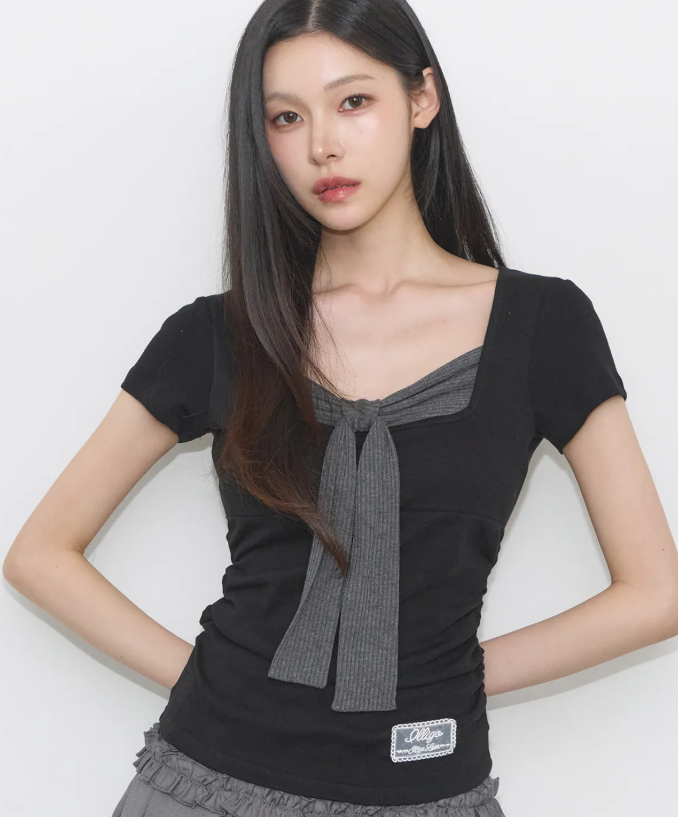 ILLIGO💫Ribbon Tie T-shirt 3color