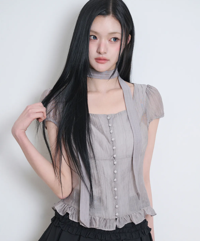 ILLIGO💫Ribbon Tie Square Neck Blouse 7color