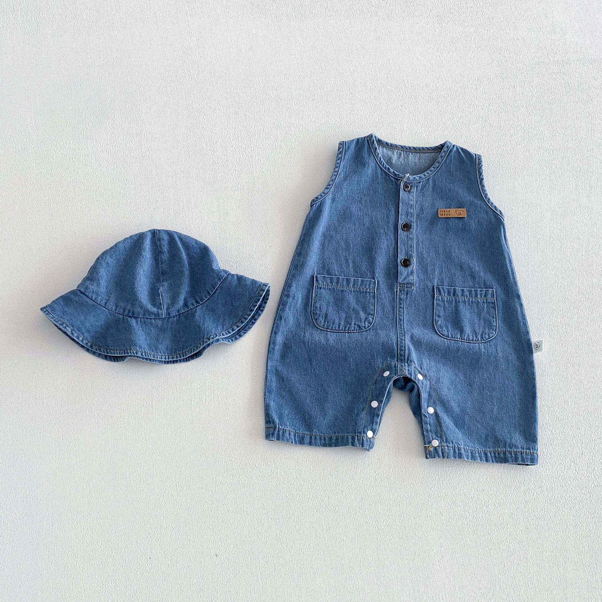 牛仔背心爬服