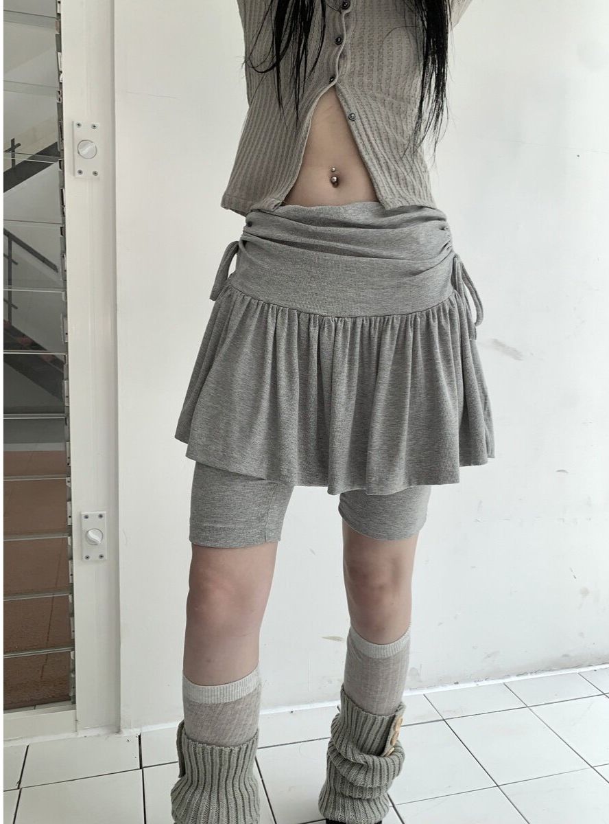 ꒰韓系運動機能疊穿抽繩短褲裙꒱兩色