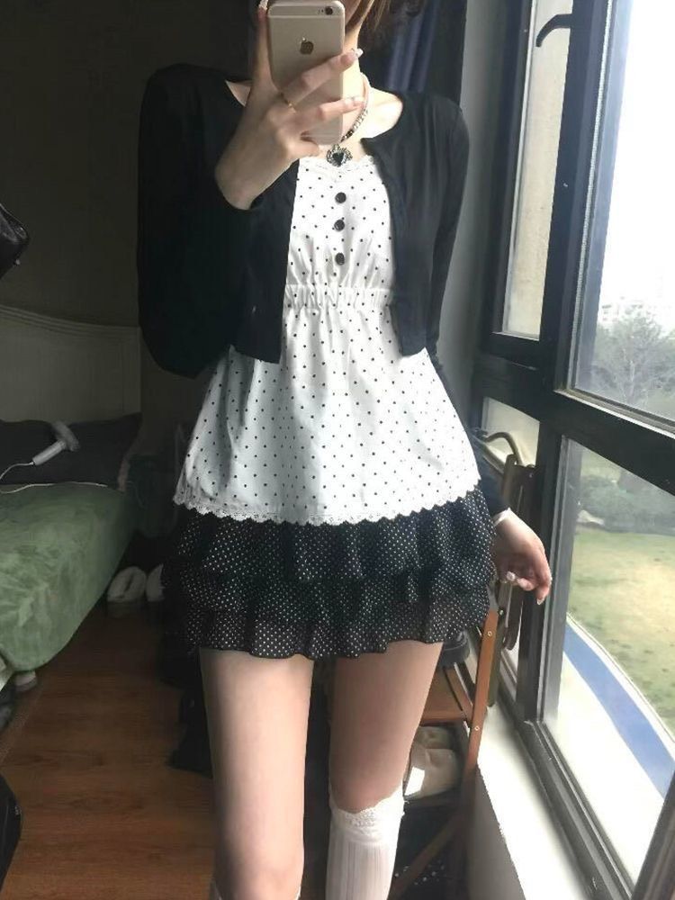 ꒰古早波點甜美假兩件套裝꒱上衣+裙子