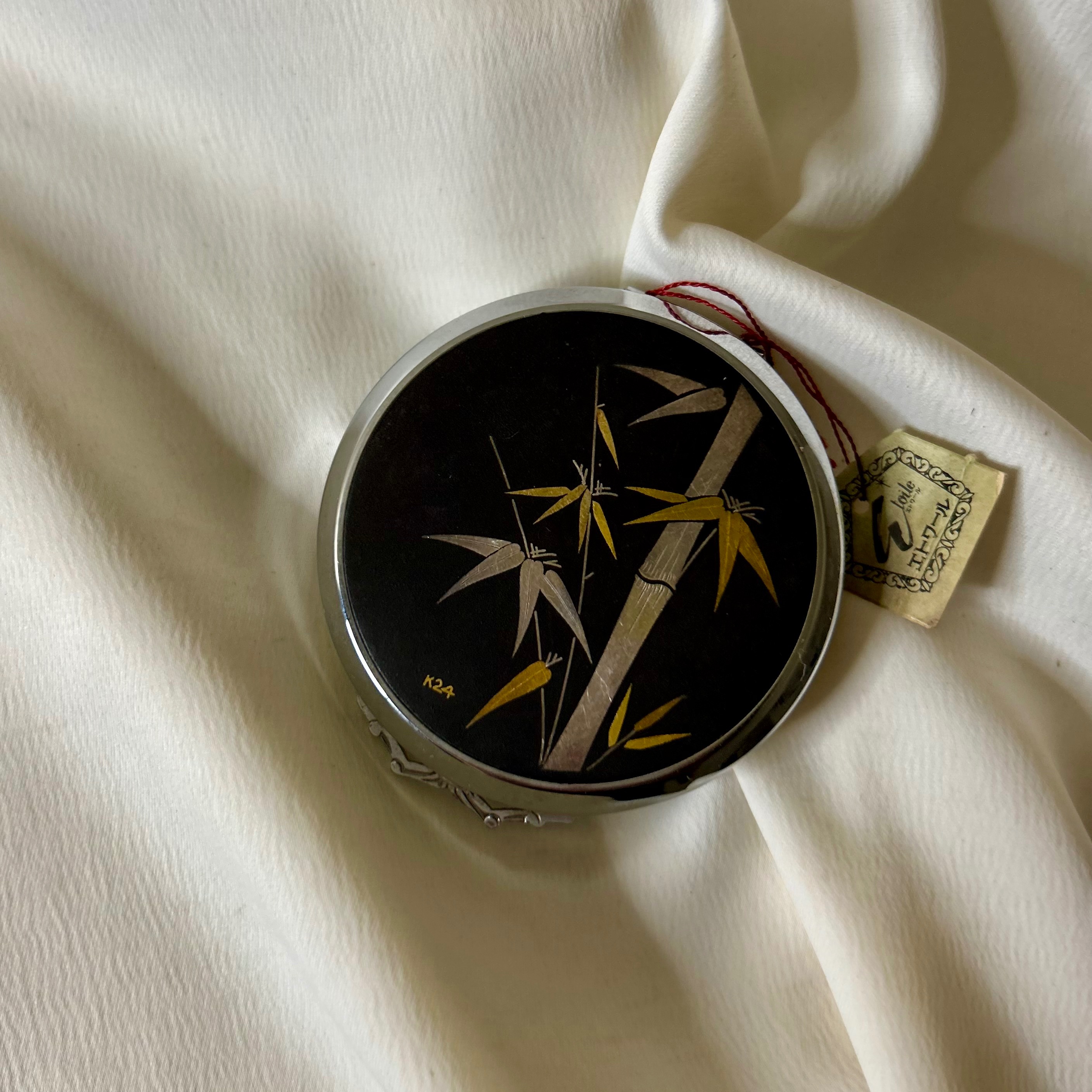 Vintage 日本早期出口品 庫存新品 大馬士革 粉撲盒