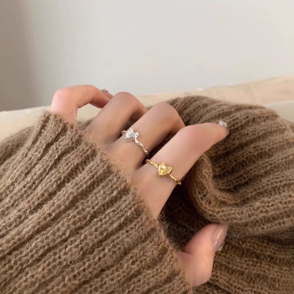 💍 韓系復古愛心開口戒指｜可調式戒圍｜氣質百搭