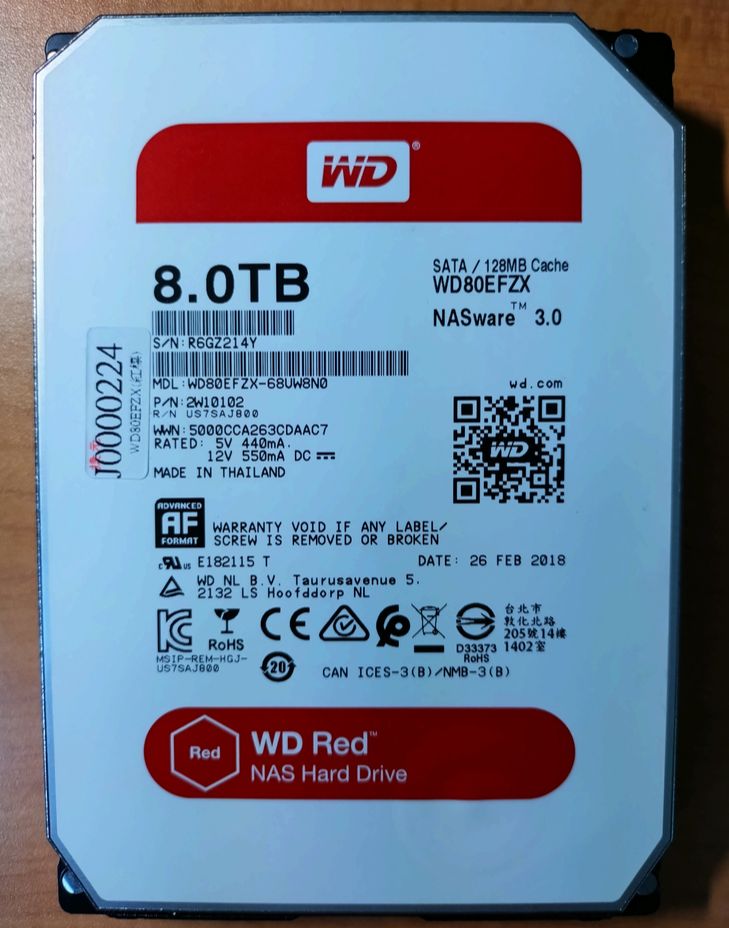 2.WD 3.5吋 5400轉 8TB NAS硬碟