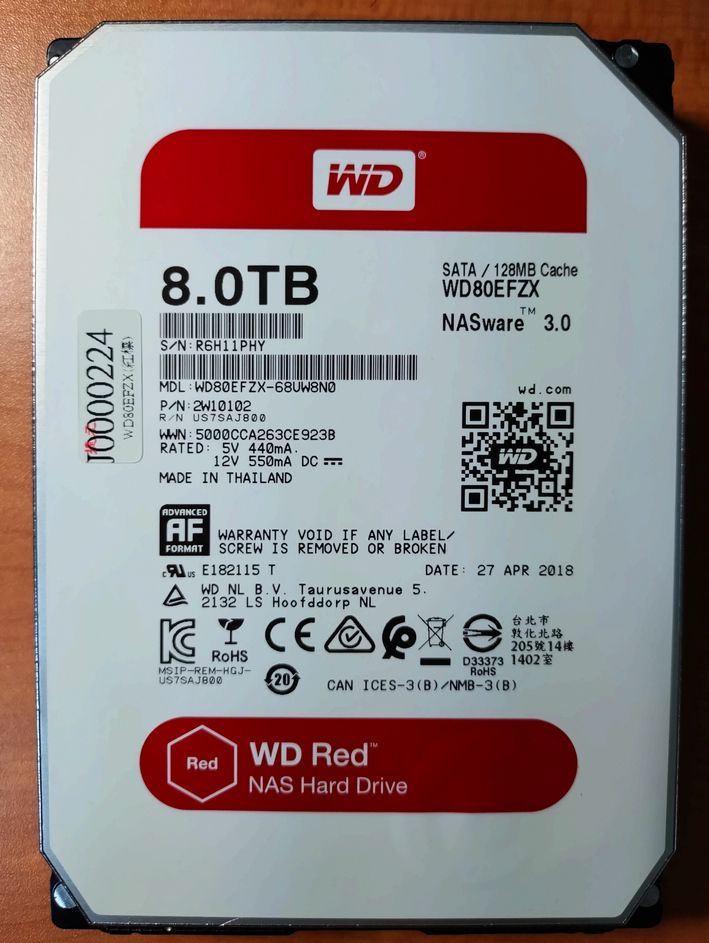 3.WD 3.5吋 5400轉 8TB NAS硬碟