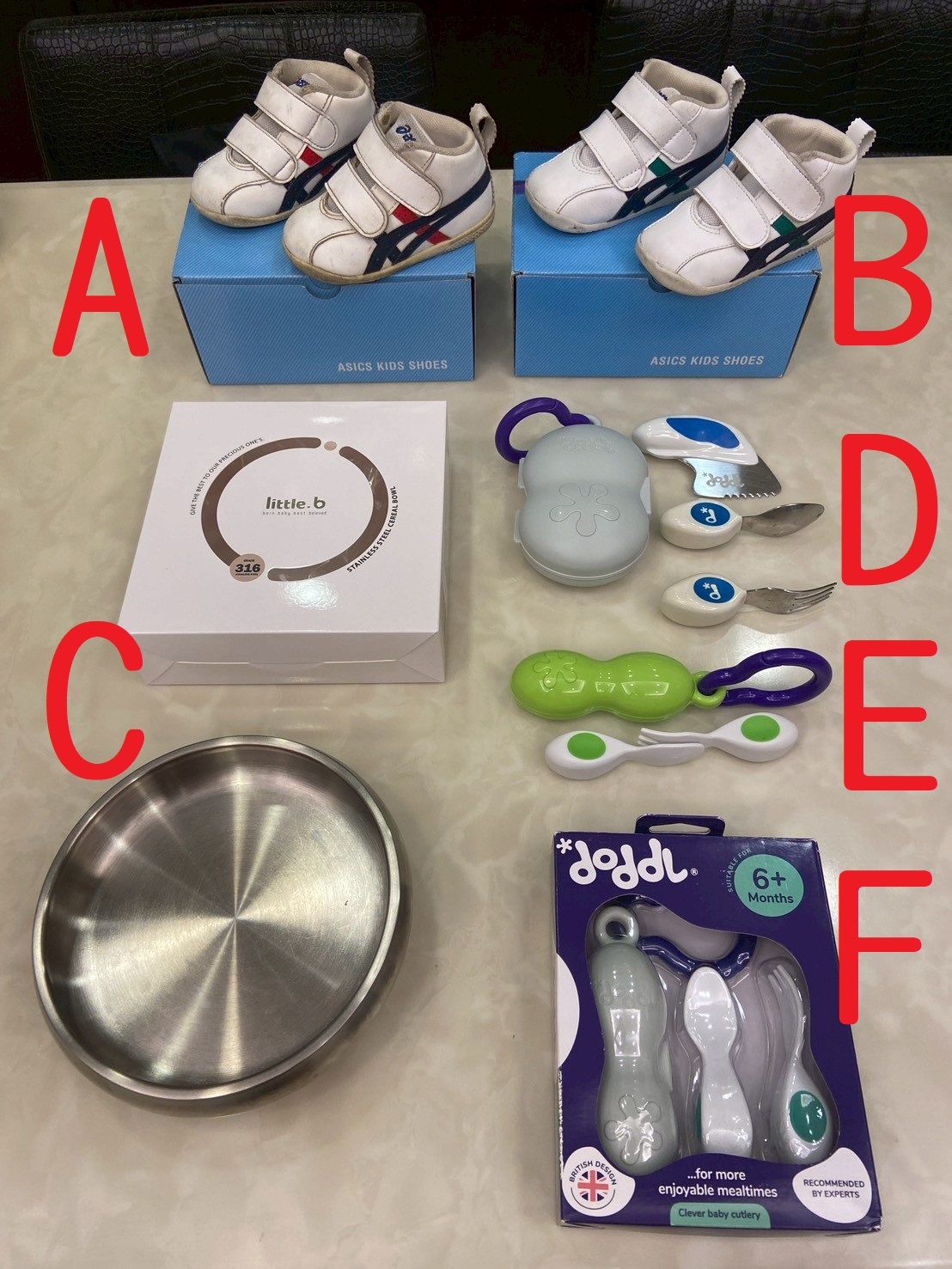 asics學步鞋/little.b不鏽鋼碗/doddl餐具