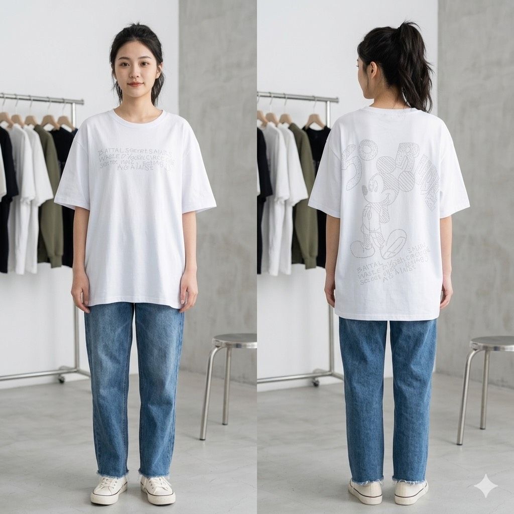中性燙鑽印花短袖圓領Tee （Unisex）
