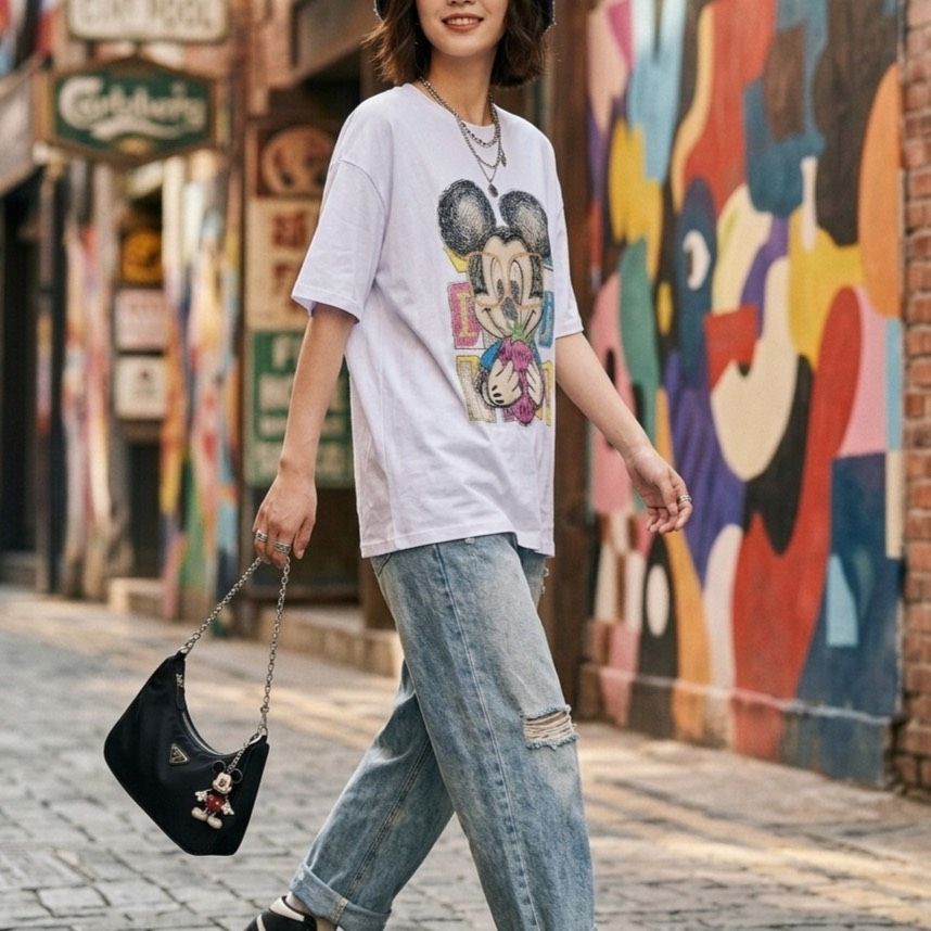 中性彩色燙鑽印花短袖圓領Tee （Unisex）
