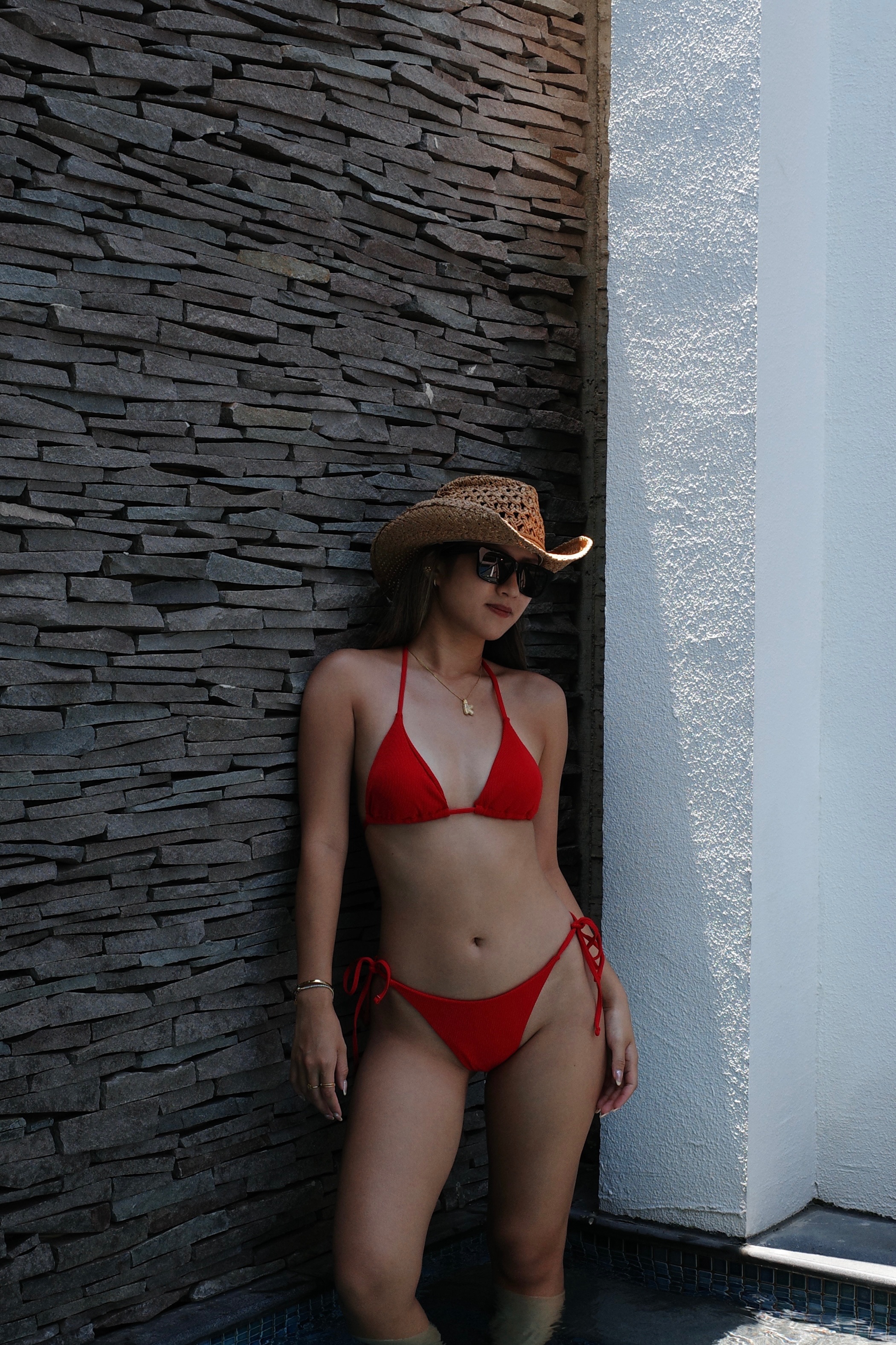 基本辣紅🍒 歐美 辣妹 素色綁帶泳衣 性感比基尼 兩件式bikini