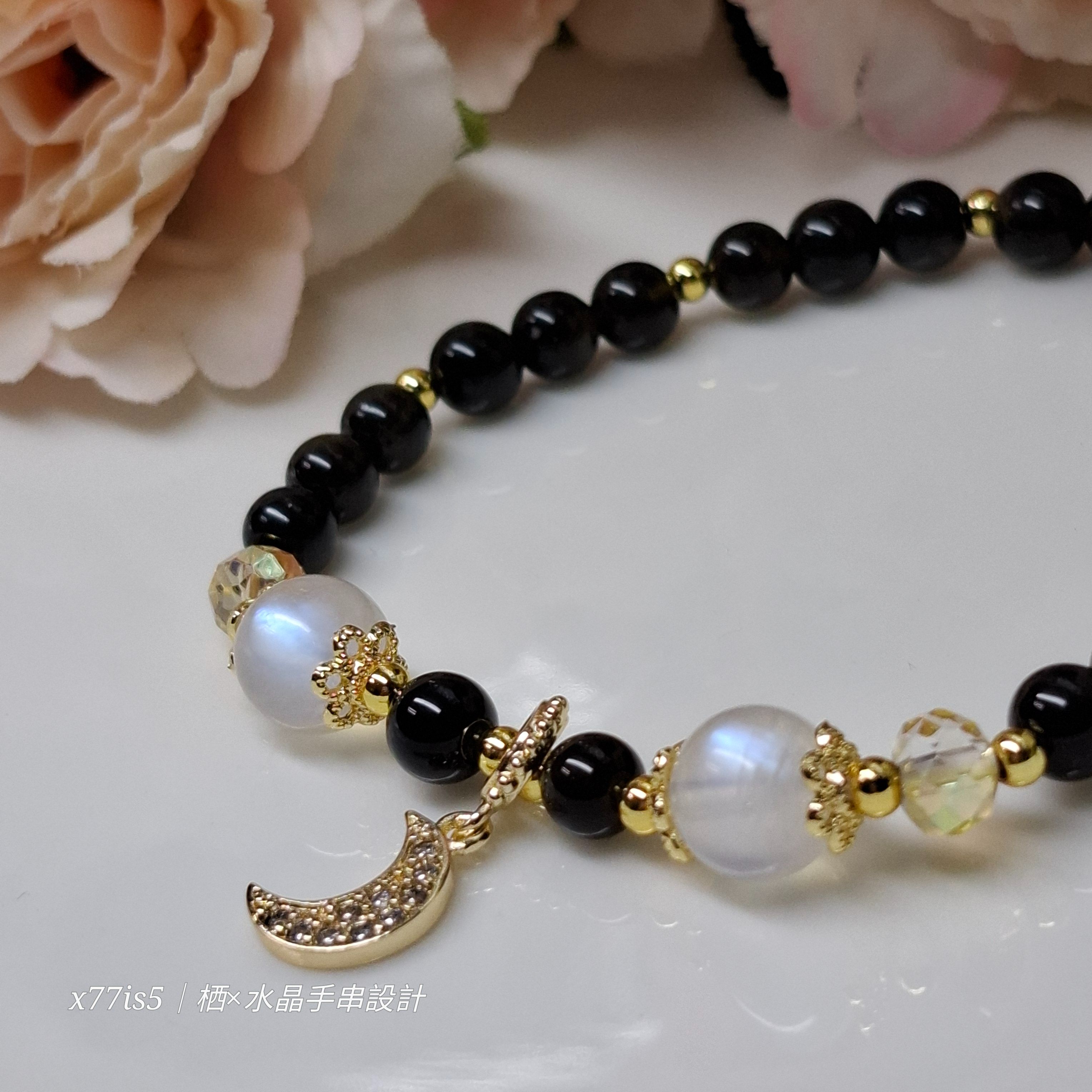 V014-月之曜{金曜石|月光石|奧地利水鑽|14K}-±16圍