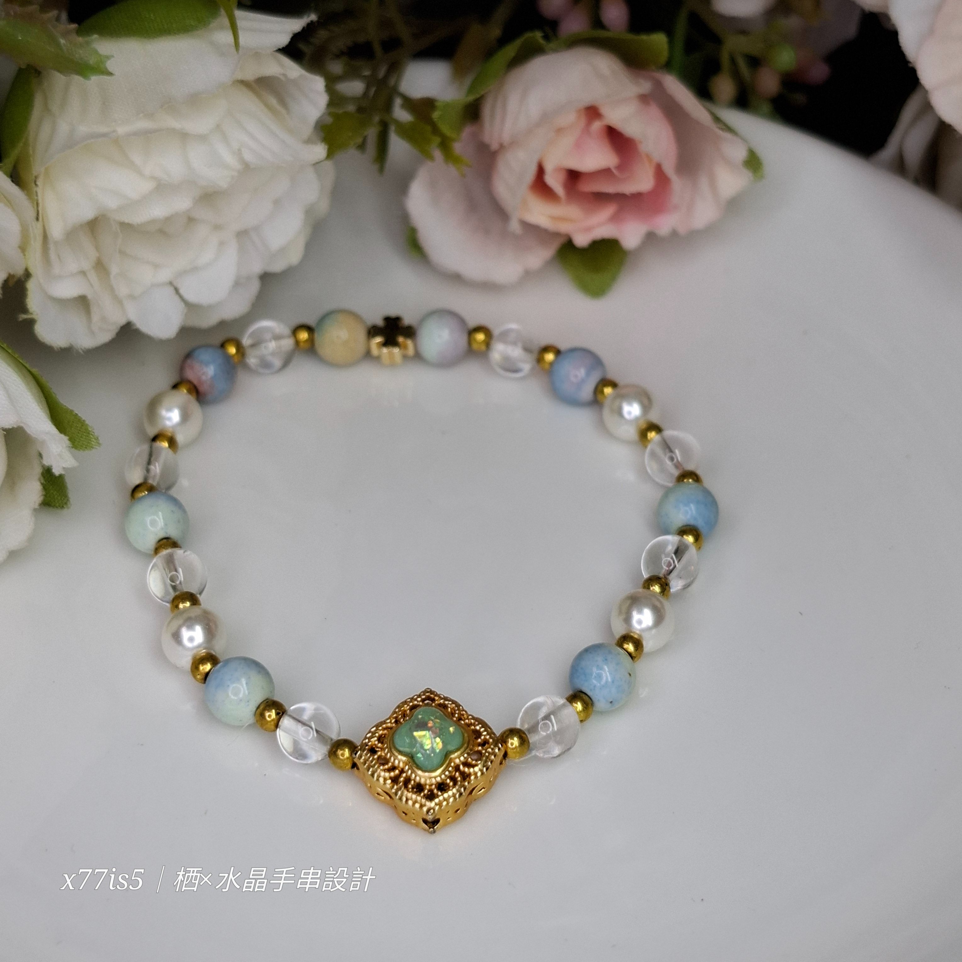 V026-海洋之心{彩虹石|白水晶|貝珠|14K}-±16圍