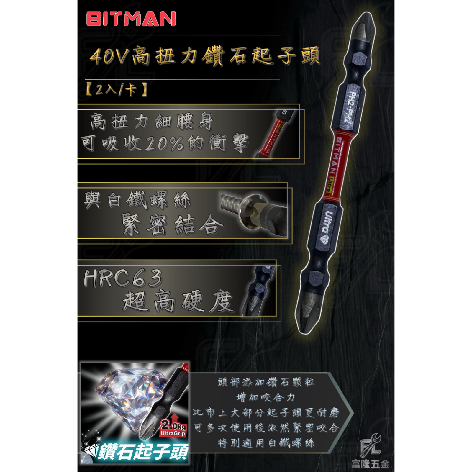 40V 高扭力鑽石起子頭（2 入）
