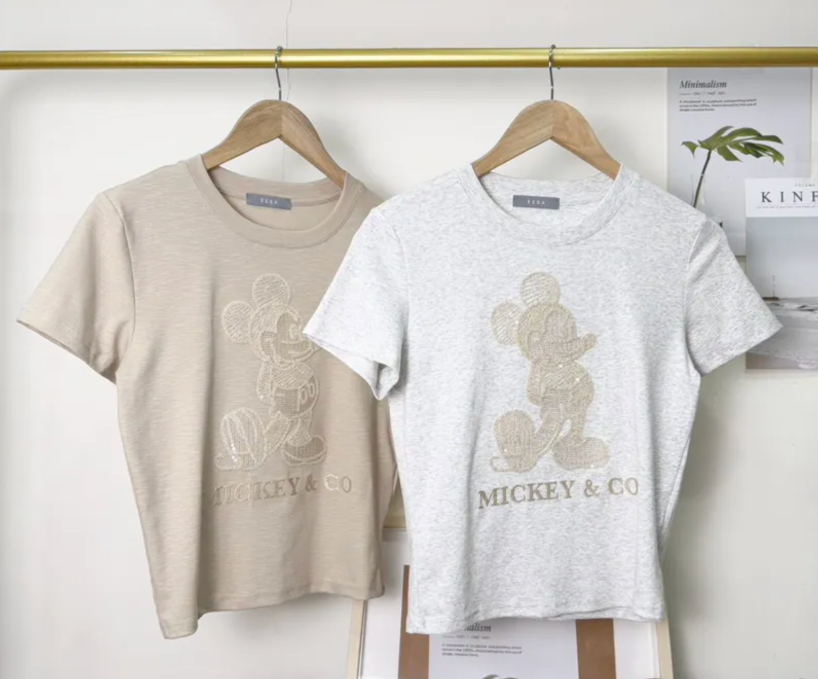 米奇刺繡亮片點綴軟料棉T恤短袖上衣