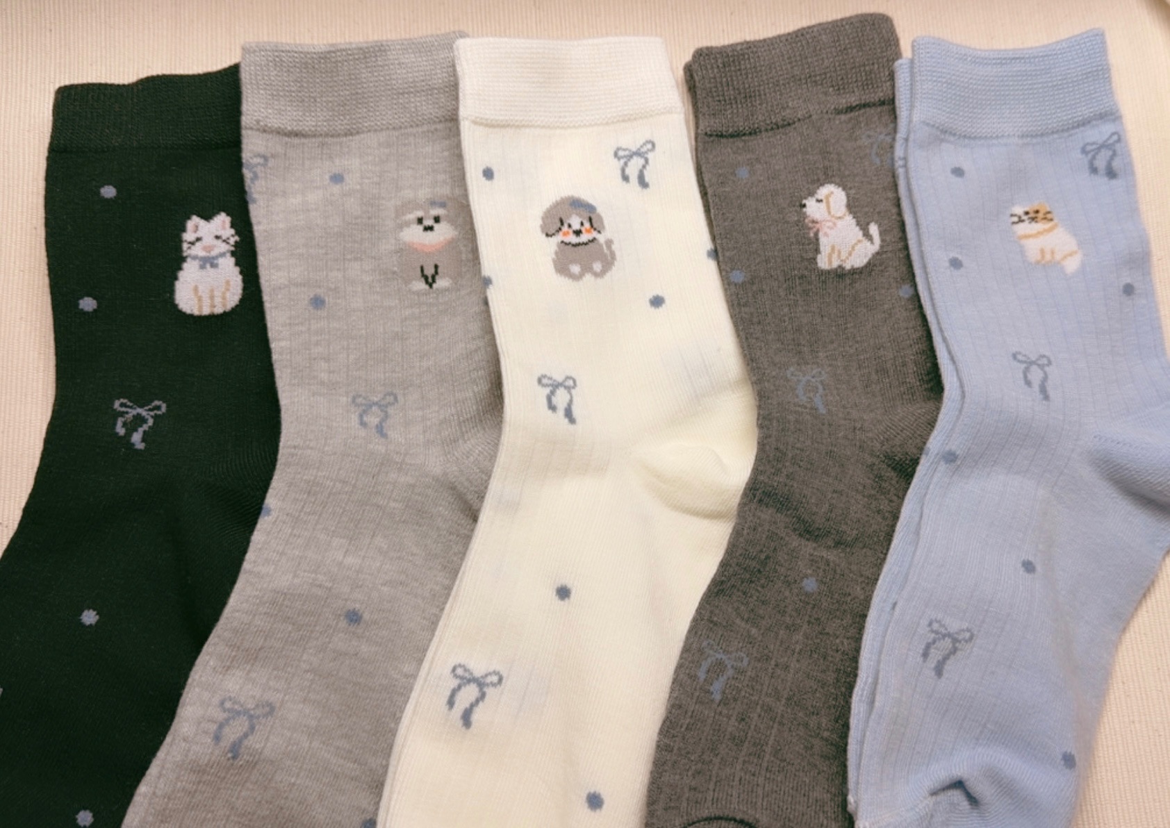 A030 可愛動物刺繡中筒襪