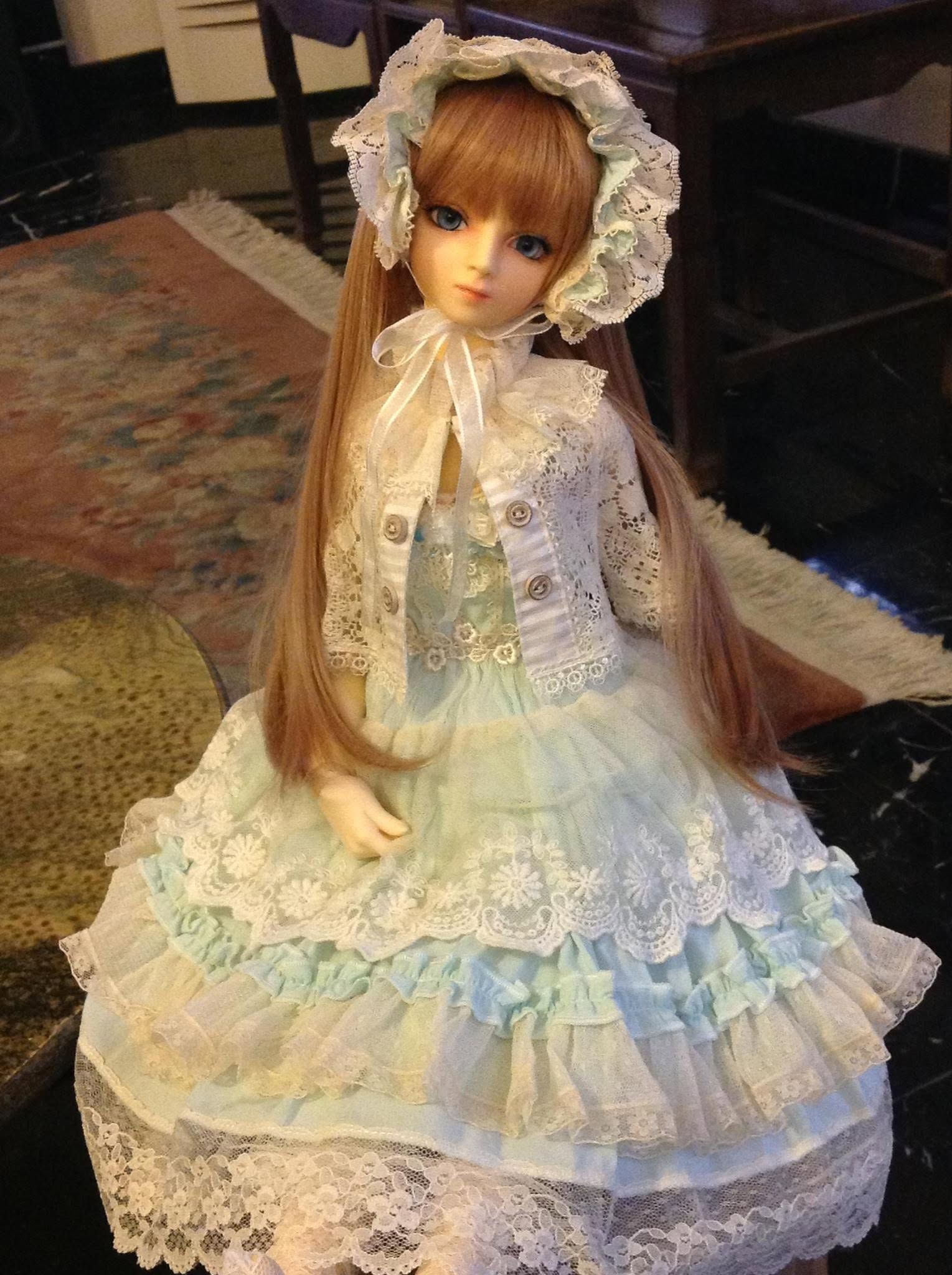 1/3尺寸女淺藍輕紗蕾絲套裝