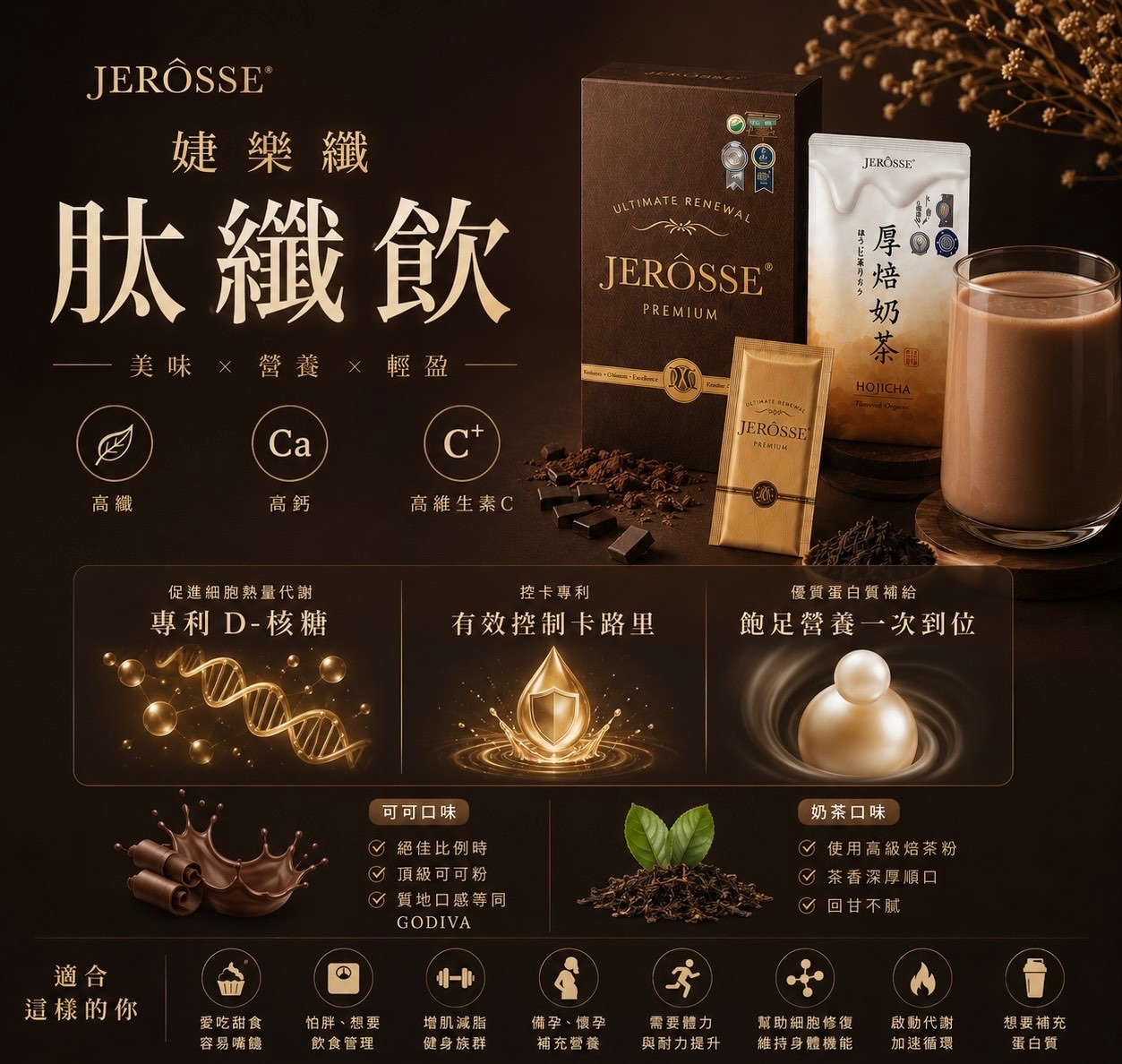 JC x JEROSSE® 婕樂纖 肽纖飲─比利時可可／厚焙奶茶風味 24HR出貨📦免運、可刷卡、可分期