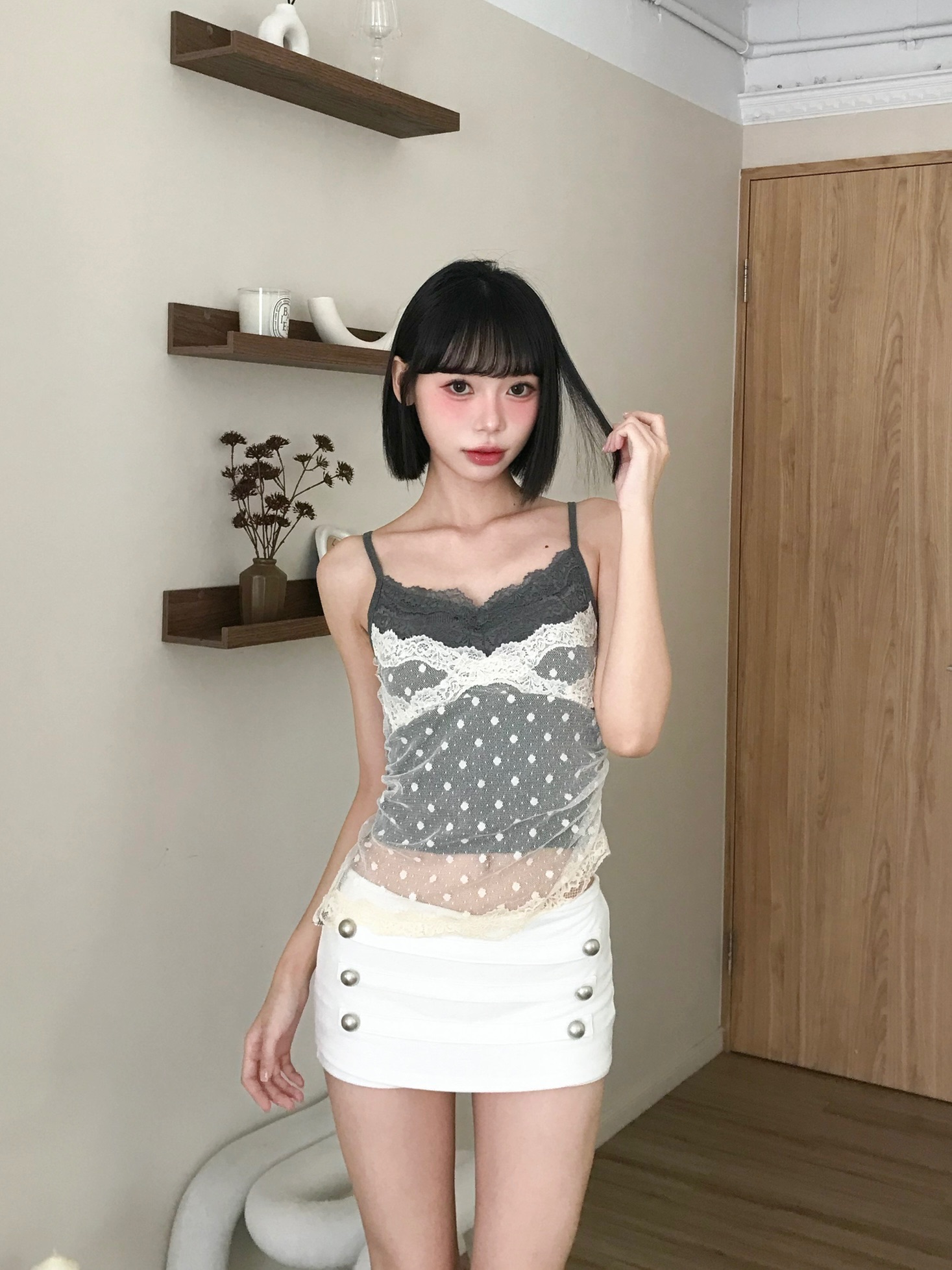 𝑷𝒐𝒏𝒚𝒐 本期推薦🤍微醺蕾絲 波點網紗假兩件背心