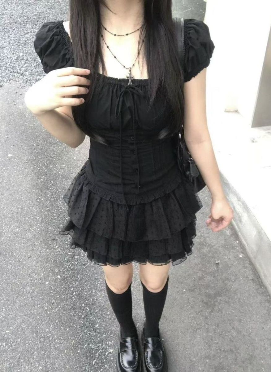 ꒰韓系黑色泡泡袖修身套裝꒱