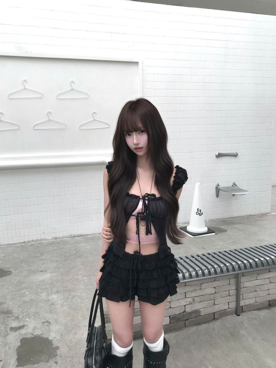 ꒰韓系純慾黑色假兩件套裝꒱