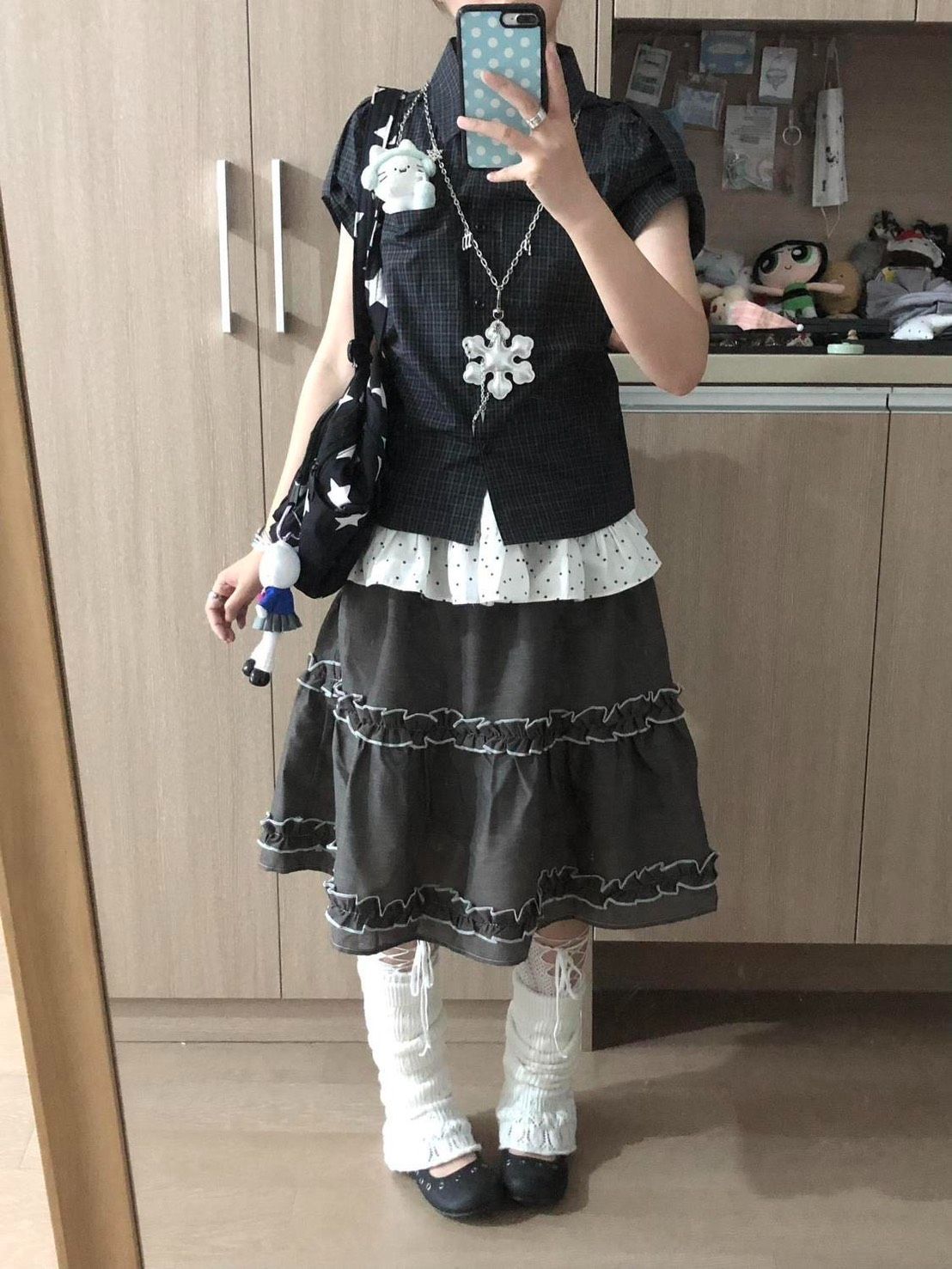 ꒰日系格紋襯衫花邊長裙套裝꒱