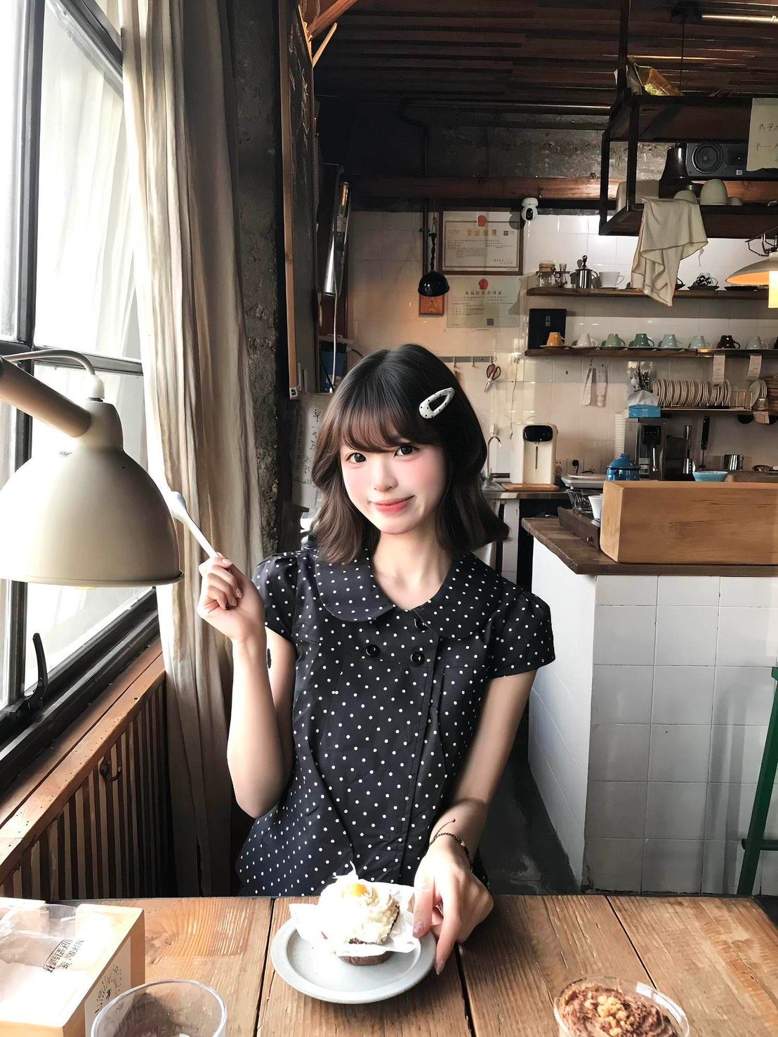 ꒰日系波點鈕扣娃娃領黑色襯衫꒱