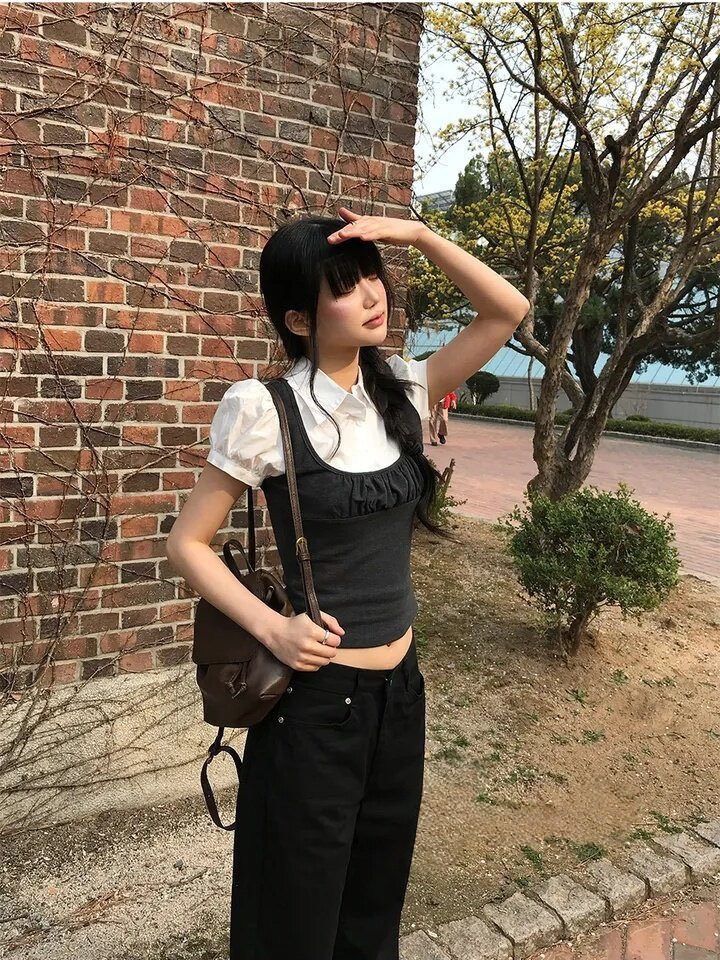 ꒰韓系花苞特別灰色假兩件上衣꒱