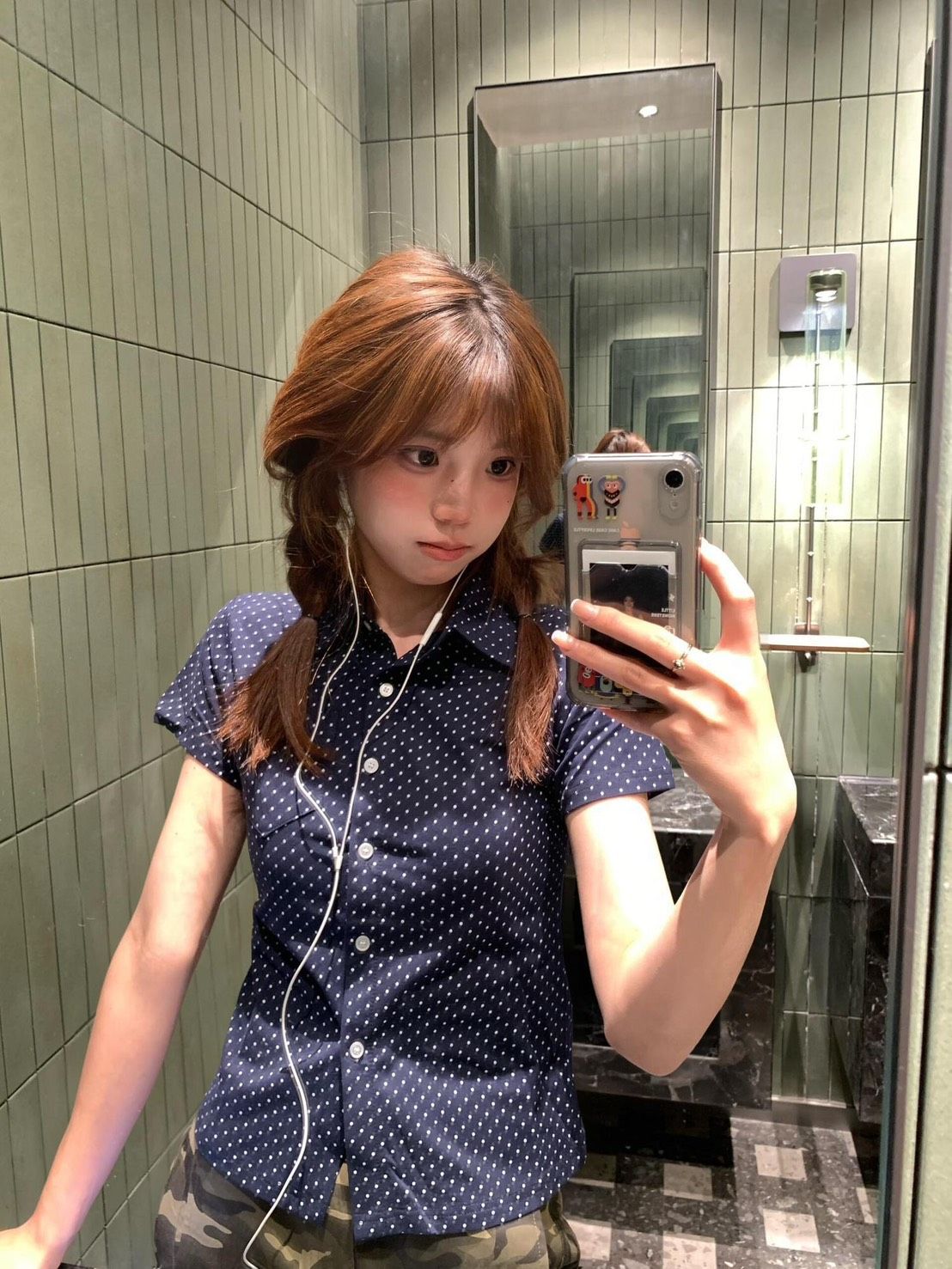 ꒰美式波點藏藍正肩襯衫꒱