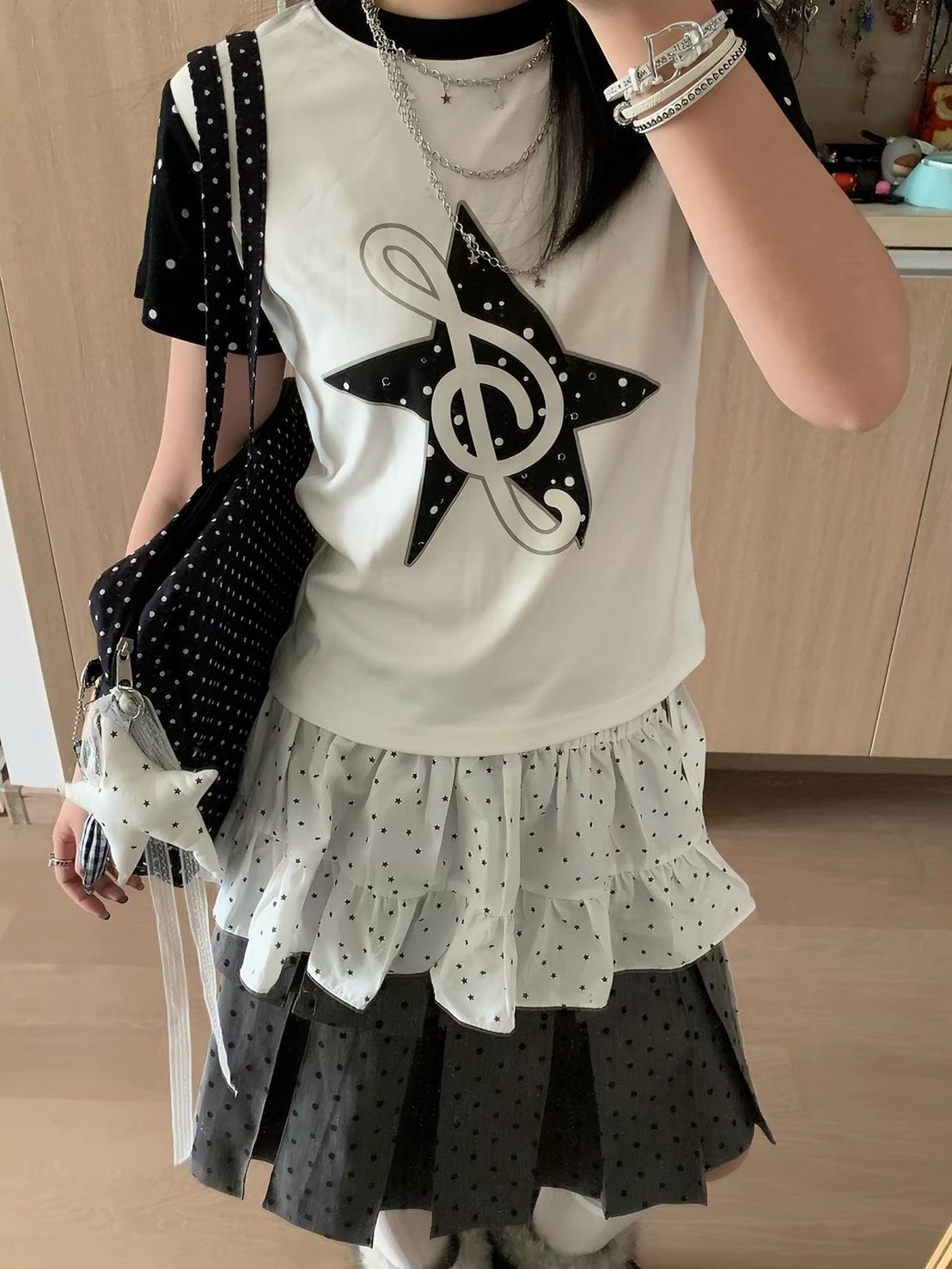 ꒰韓系音符波點修身上衣꒱