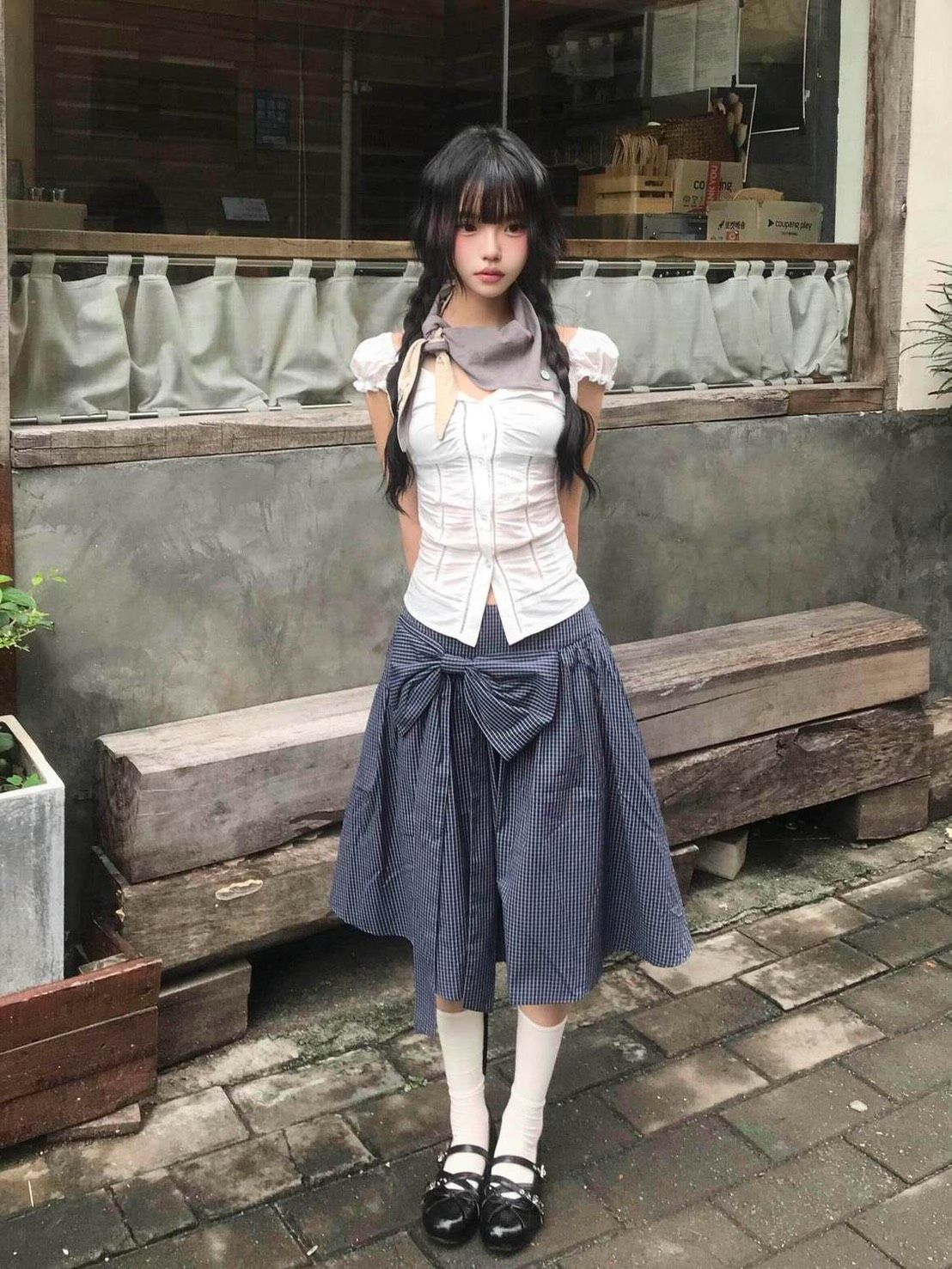꒰韓系蝴蝶結修身襯衫甜美套裝꒱