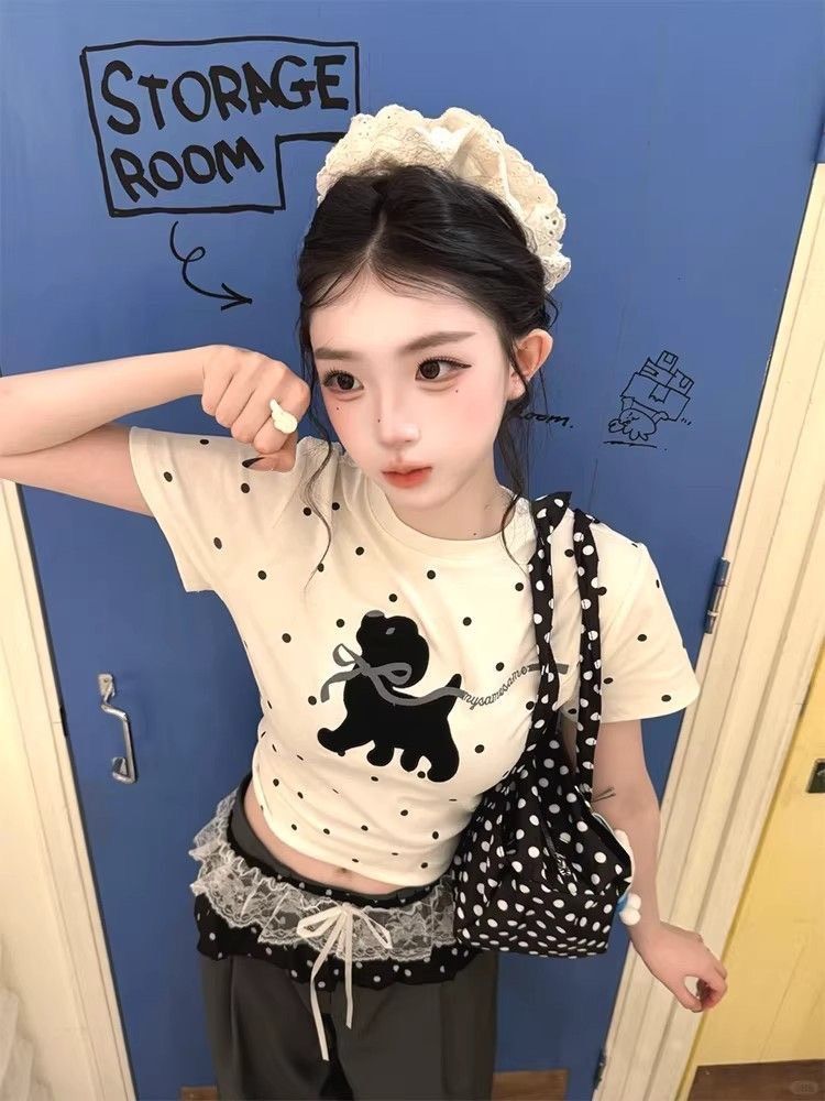 ꒰韓系波點小狗純棉修身上衣꒱