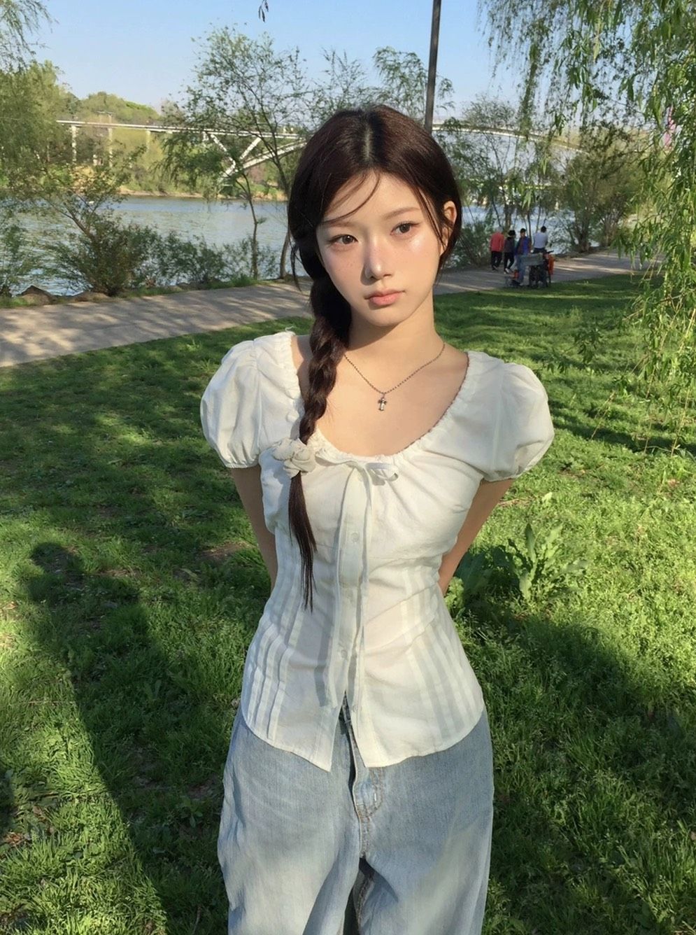 ꒰韓系甜美泡泡袖收腰修身襯衫꒱