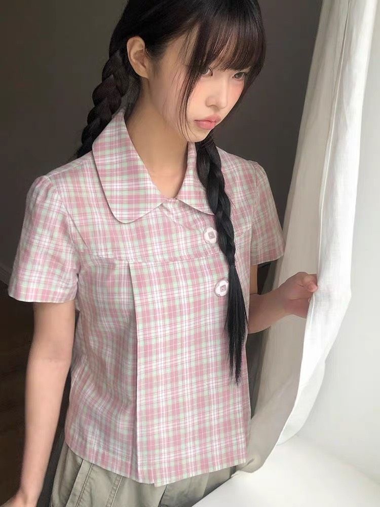 兩色꒰韓系格紋學院風襯衫꒱