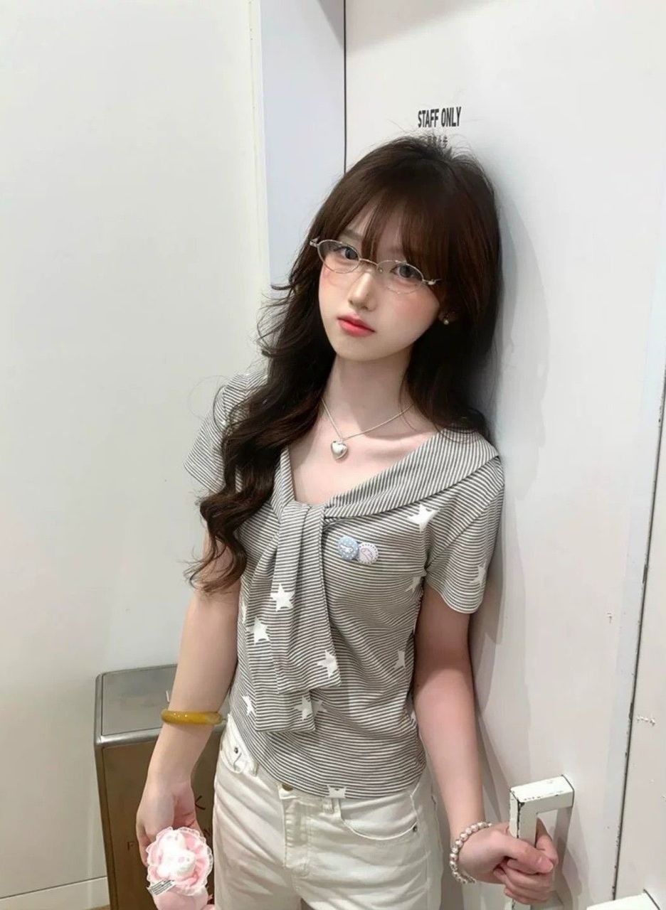 ꒰韓系星星條紋綁帶修身上衣꒱