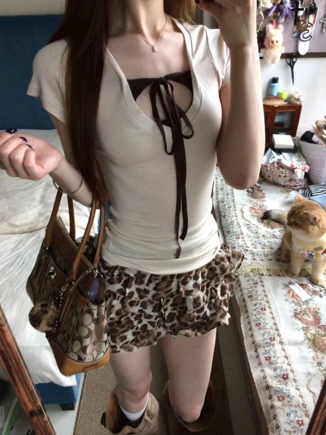 ꒰古早感豹紋修身套裝꒱