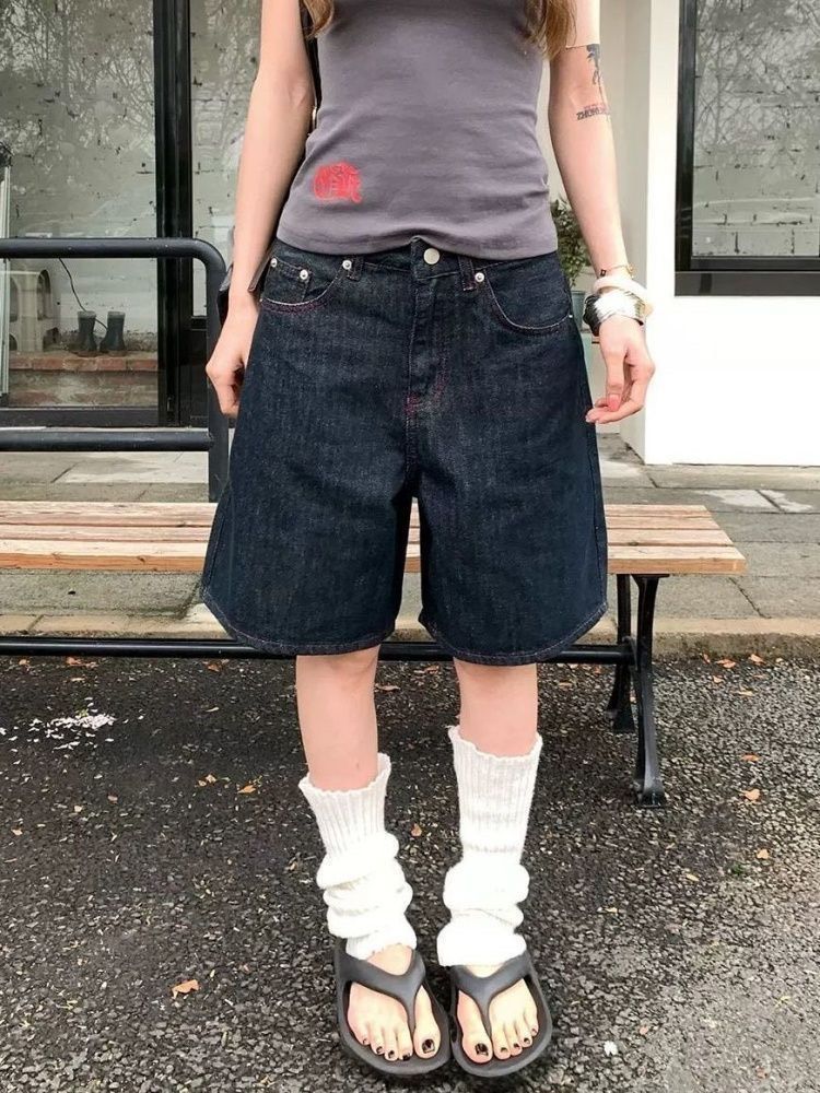 ꒰美式街頭撞色牛仔五分褲꒱