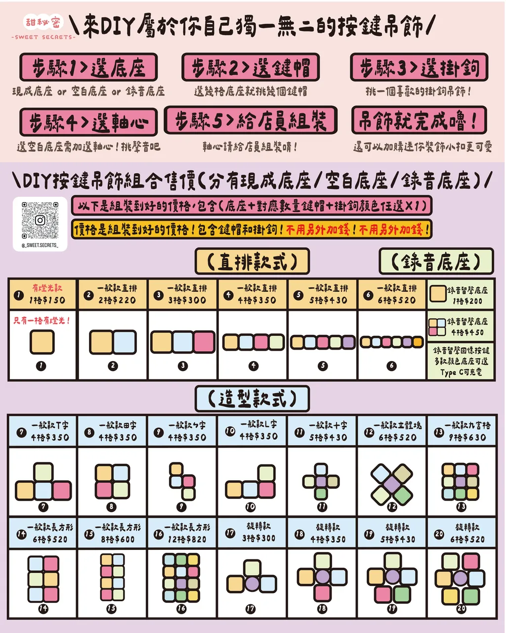 【甜秘密DIY按鍵吊飾教學說明頁面】組裝教學選購說明｜購買前請先閱讀