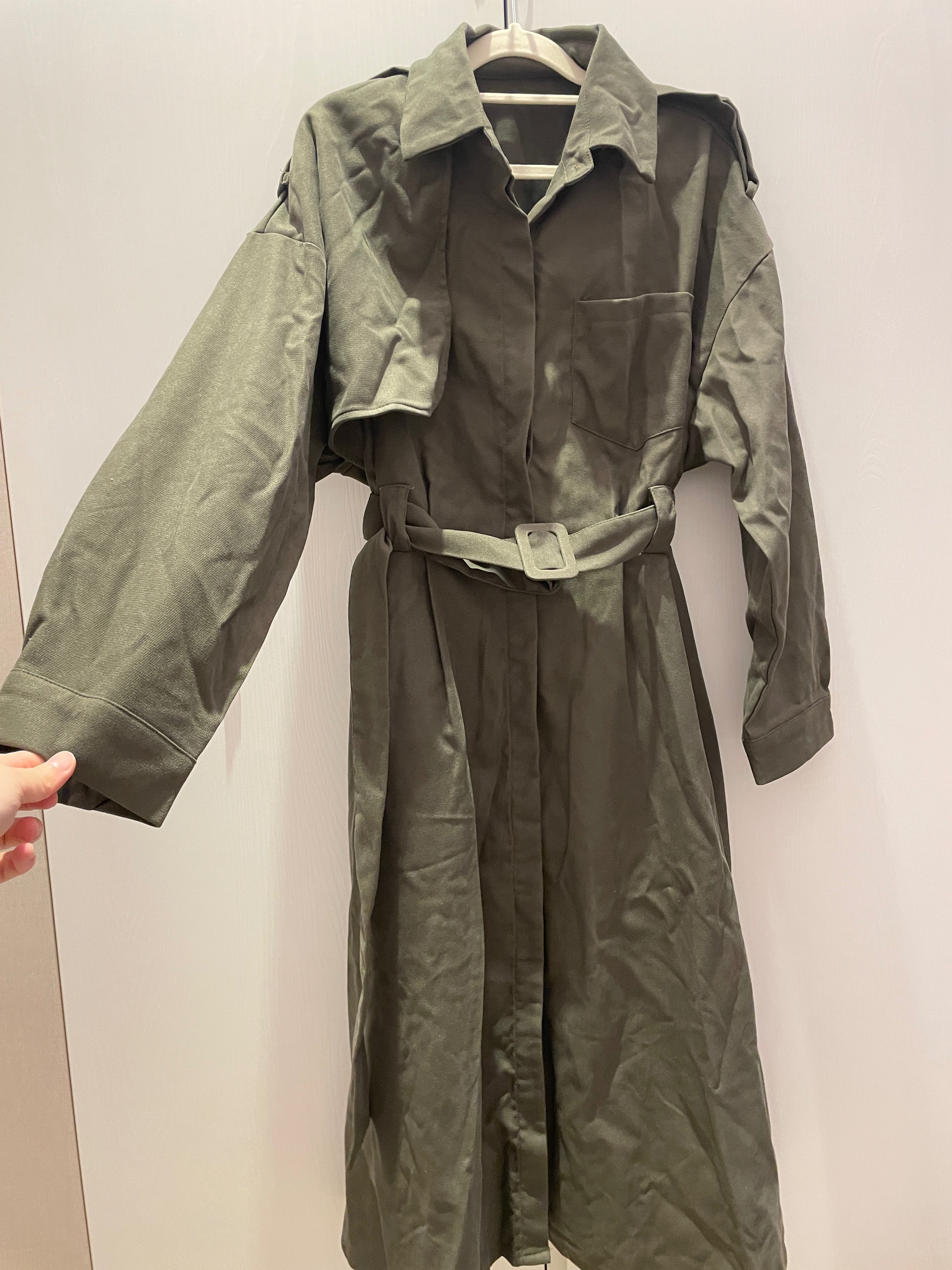 6.sweesa雙穿挺版排釦收腰洋裝 軍綠