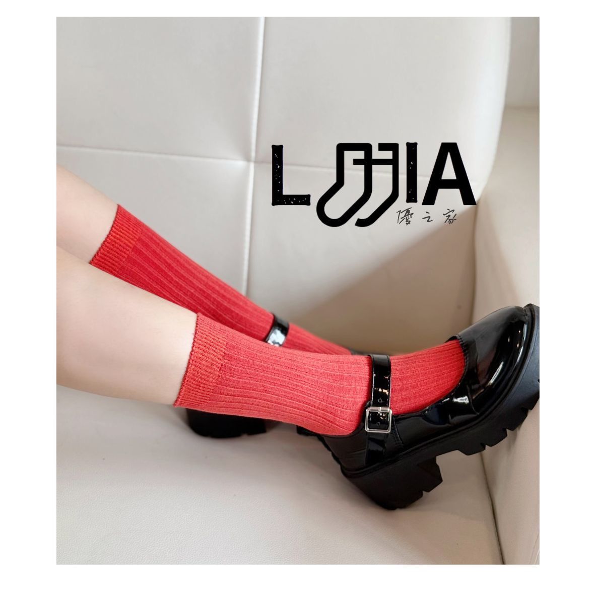 ＜限量免運＞優之家LJJIA時尚文青款單色螺紋高級中筒棉襪-襪頭彈性久穿不勒，襪身棉符合無使用禁用之偶氮色料21-25